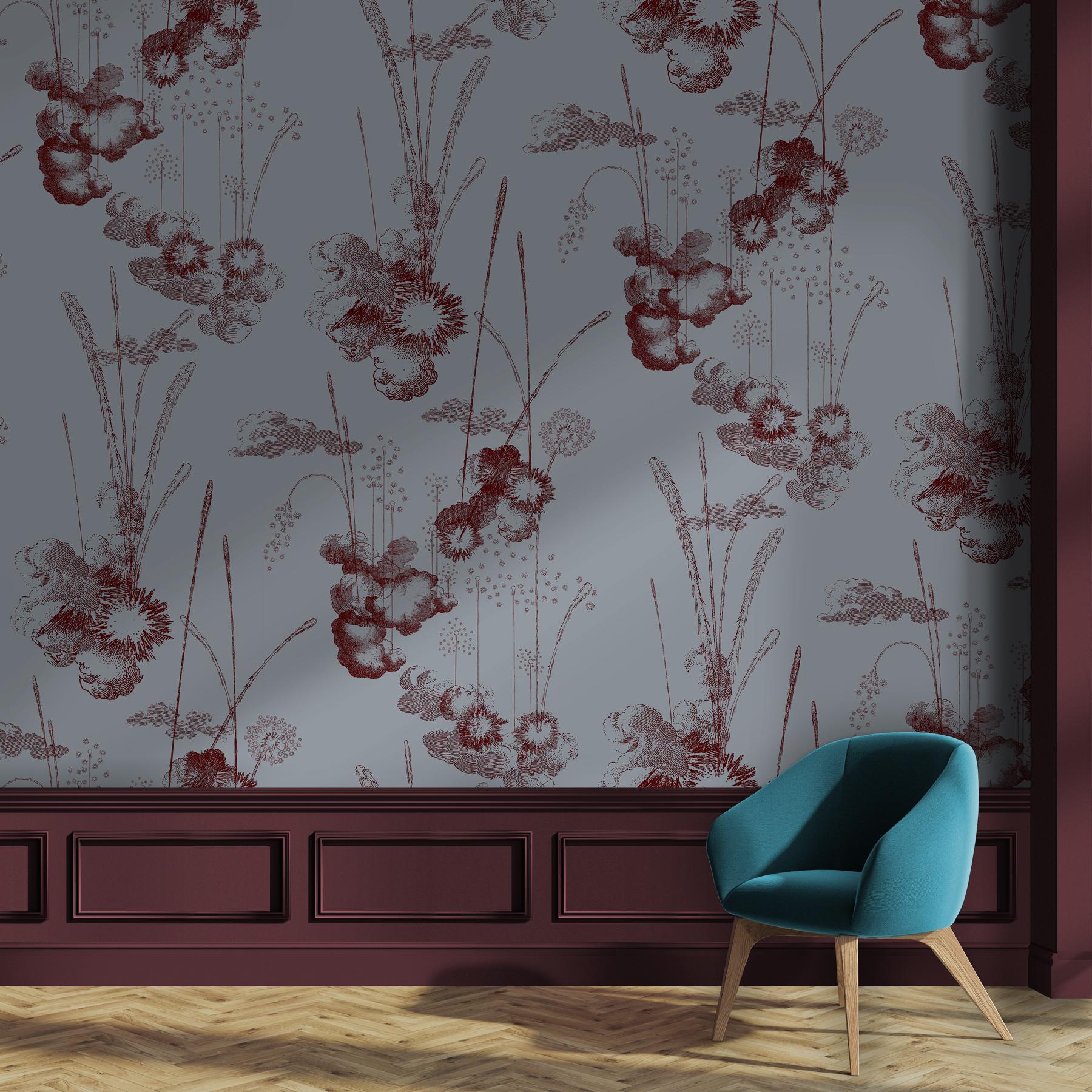 Bohemian Fireworks Wallpaper Burgundy on Grey background: Grand Final For Sale