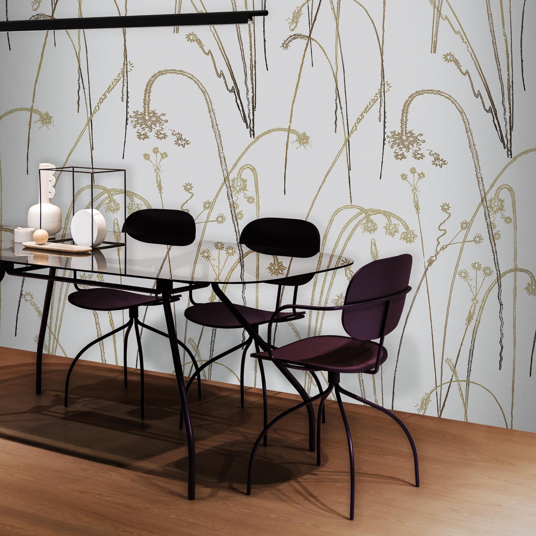 Bohemian Fireworks Wallpaper Gold on White background: Feux D'Artifice White Gold For Sale