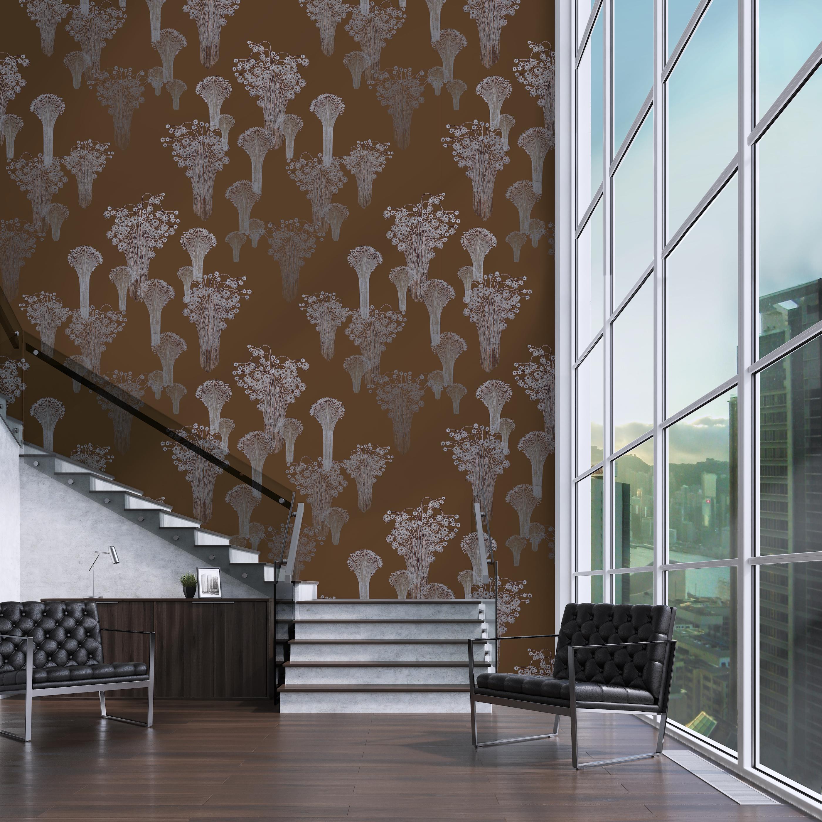Bohemian Fireworks Wallpaper Silver on Brown background: Le Grand Feu For Sale