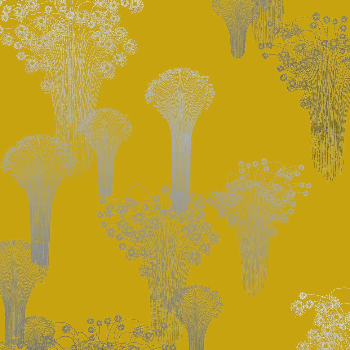 MINIMUM ORDER 4 ROLLS FOR A TOTAL OF 44 YARDS.

This pattern is printed on our exclusive Mica coated grounds, which lend an amazing shimmer to the wall.

This design is inspired by the depiction of fireworks in European illustrations from the 15th