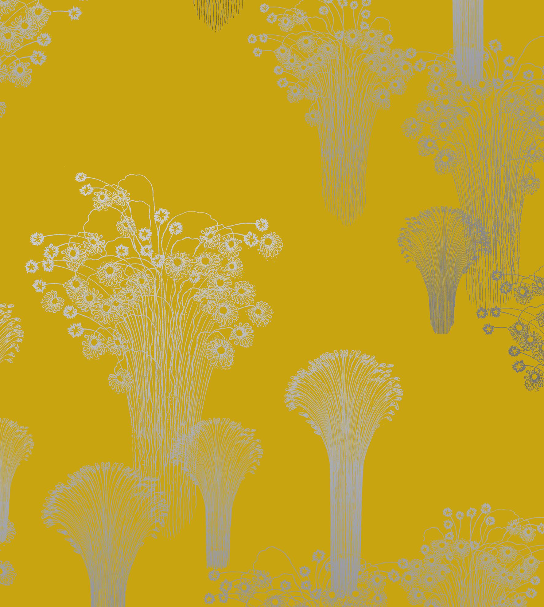 Bohemian Fireworks Wallpaper Silver on Gold background: Le grand Feu For Sale
