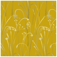 Fireworks Wallpaper Silver on Yellow background: Feux D'Artifice Turmeric