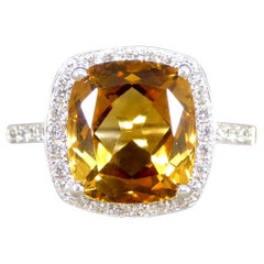 Firey 3.80ct Cushioned Citrene and Diamond Cluster Ring with Diamond Shoulders i