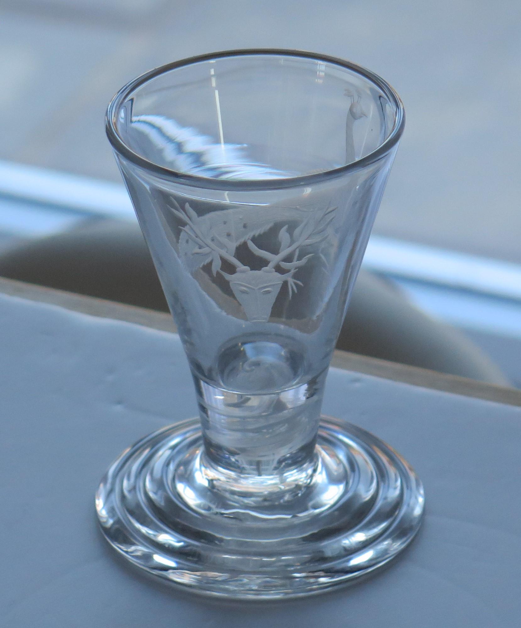 18thC Georgian Firing Drinking Glass Engraved Bowl Cotton Twist Stem  Ca 1765 7