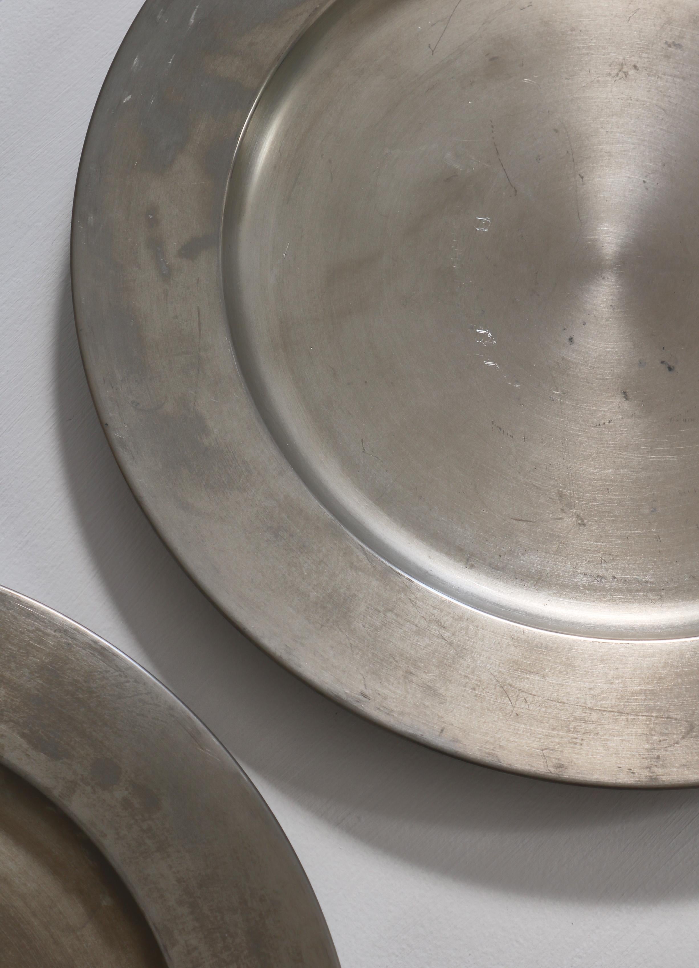 Mid-20th Century Firma Svenskt Tenn Set of Six Pewter Charger Plates, Sweden, 1968 For Sale