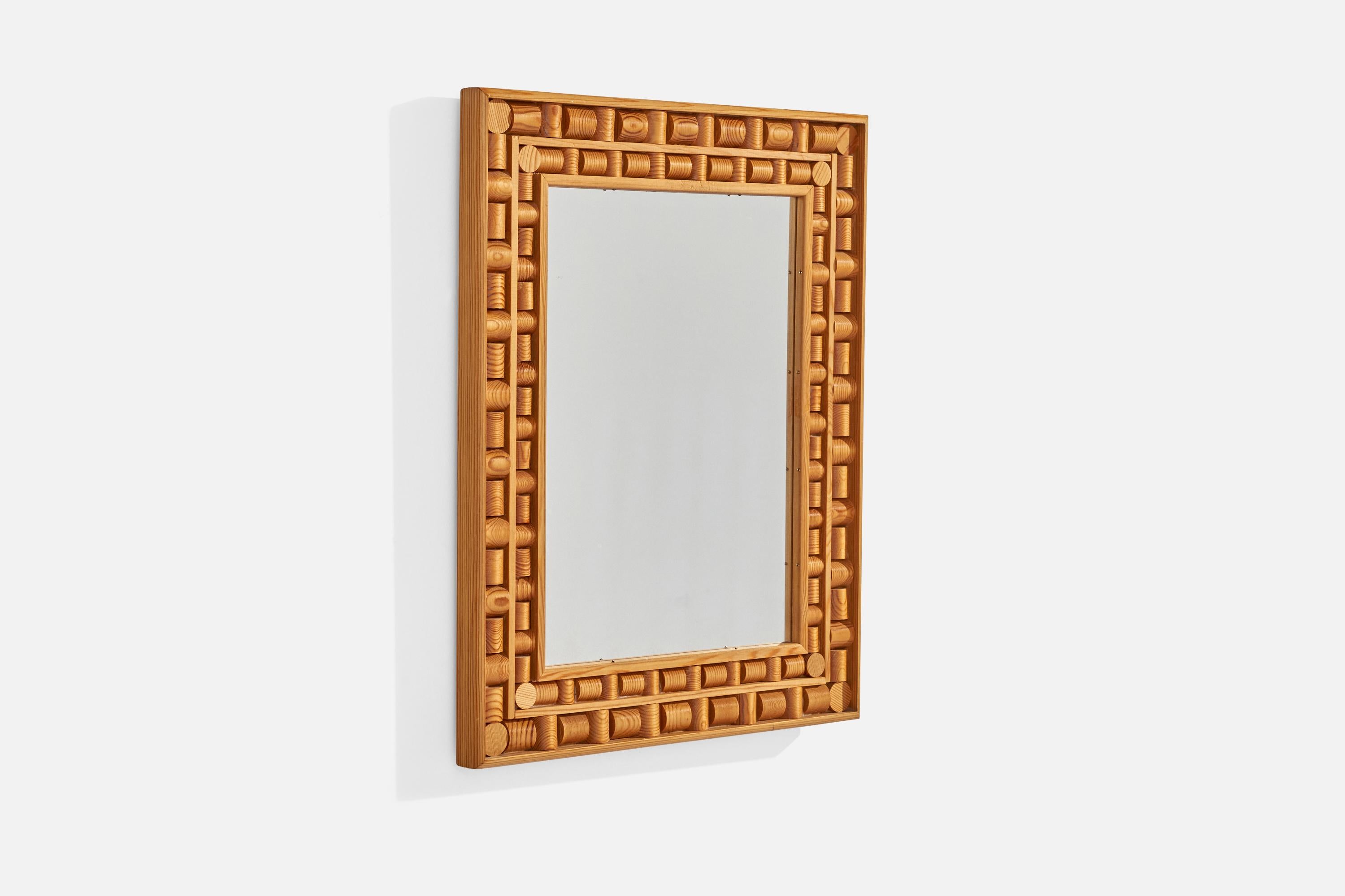 Suédois Firma Träslöjd, miroir mural, pin, Suède, 1970 en vente