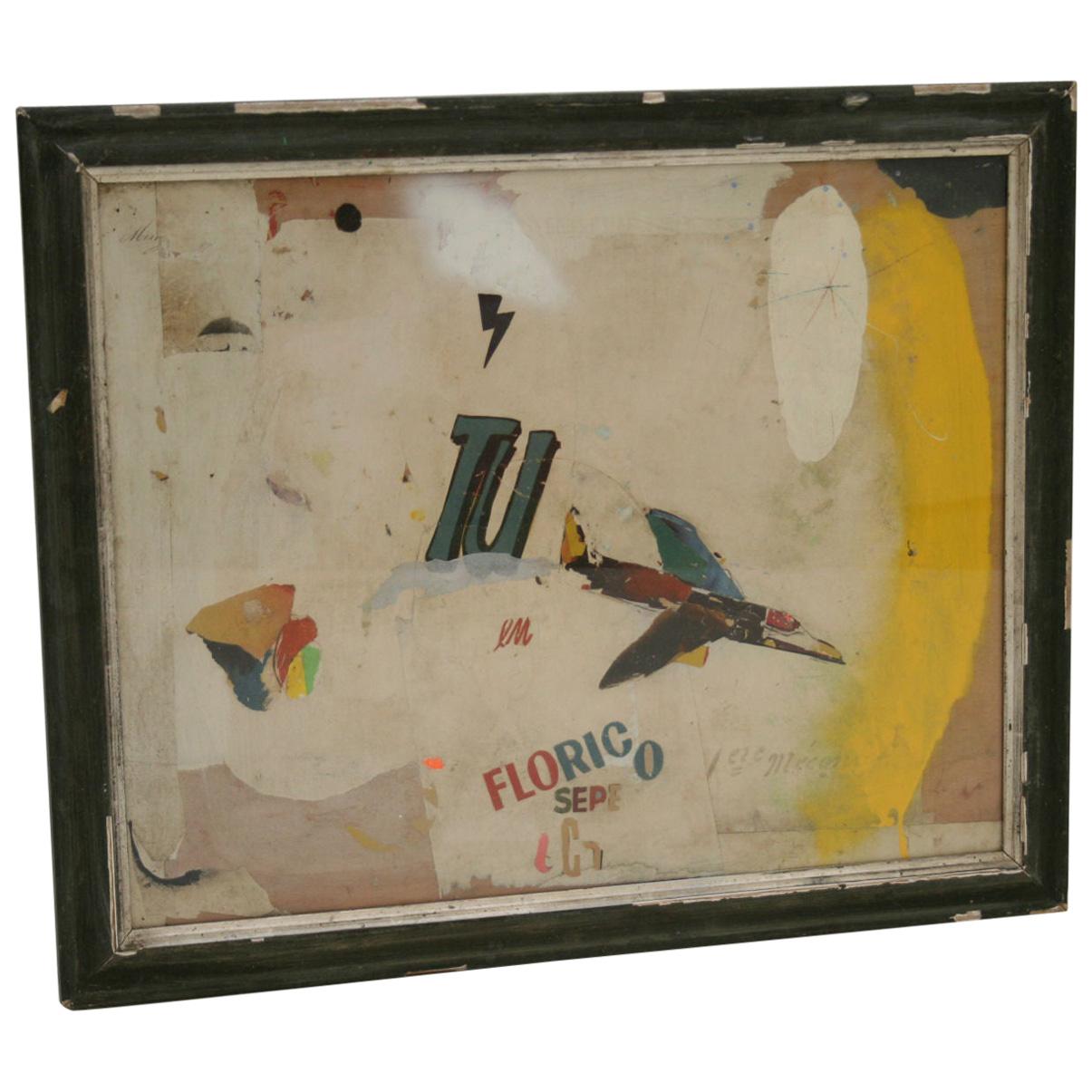 Firmament
Abstract Collage by Artist Huw Griffith.
Collage: 19th century French ephemera, film posters from ‘30s, ‘40s & ‘50s, graphite crayons and household paint.
The collage has been placed into an antique frame which has been reworked by Huw
