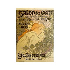 Antique 1899 Original Art Nouveau poster by Firmin Bouisset for the Salon des cent