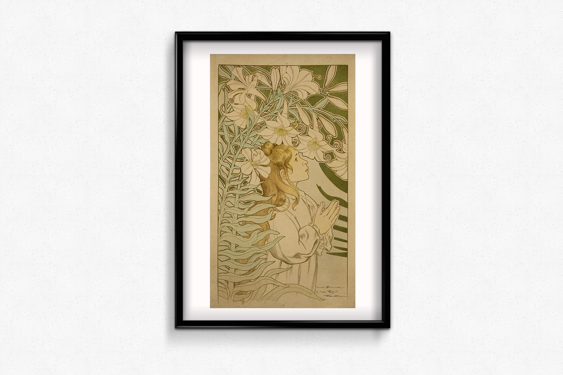Art Nouveau poster by Firmin Bouisset - Jeune fille dans un décor de feuillages For Sale 3