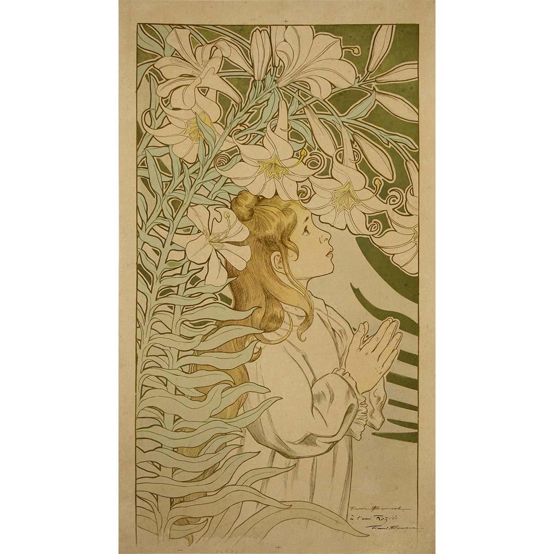 Art Nouveau poster by Firmin Bouisset - Jeune fille dans un décor de feuillages