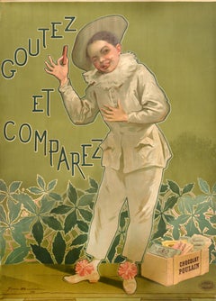 Original Antikes Original-Poster, Chocolat Poulain, Schokolade, Werbegrafik, Cheeky Child