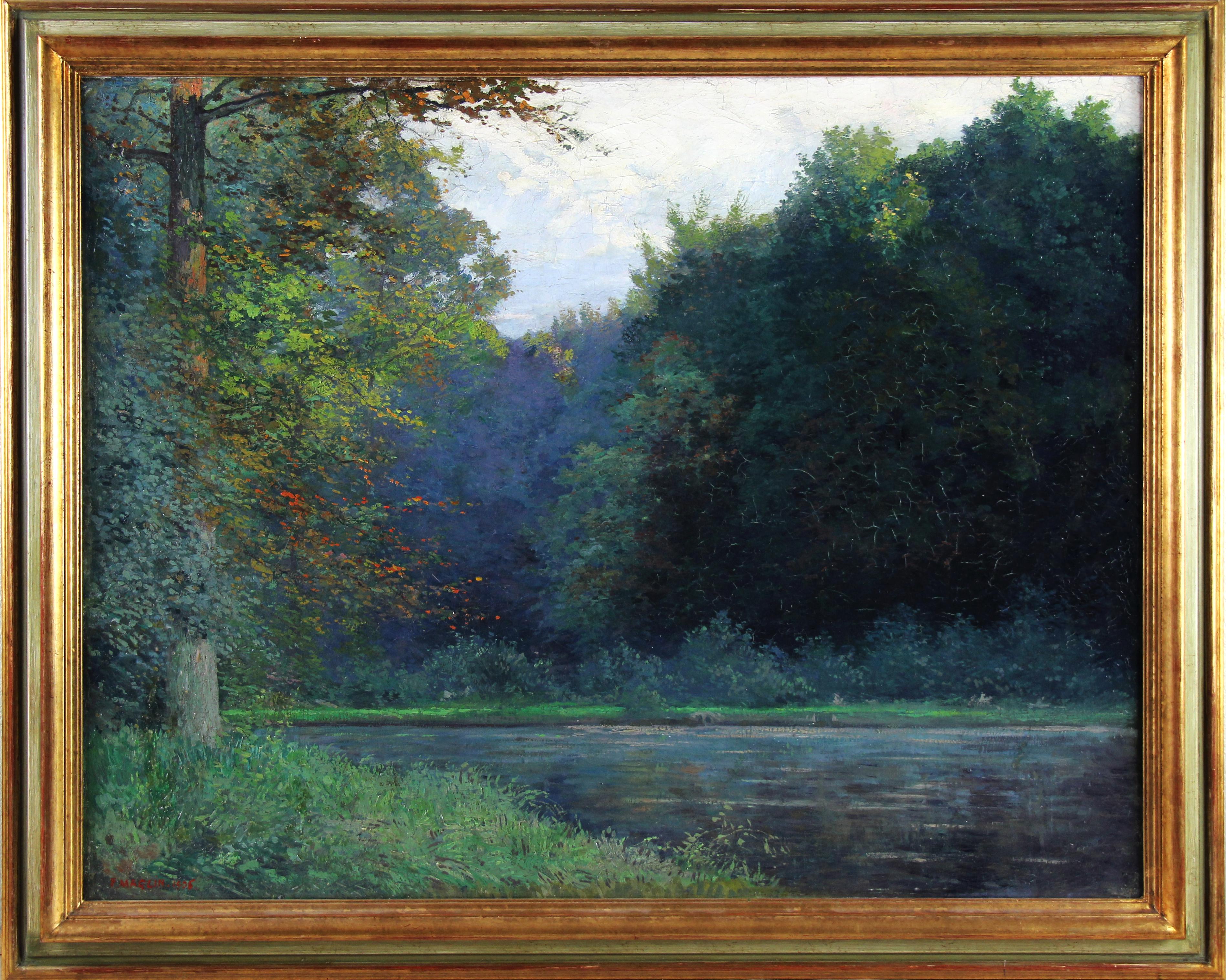 Ölgemälde auf Leinwand mit Flusslandschaft, signiert, 20. Jahrhundert, französisch