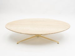Première édition Arflex de Michel Kin table basse elliptique en laiton et travertin 1960