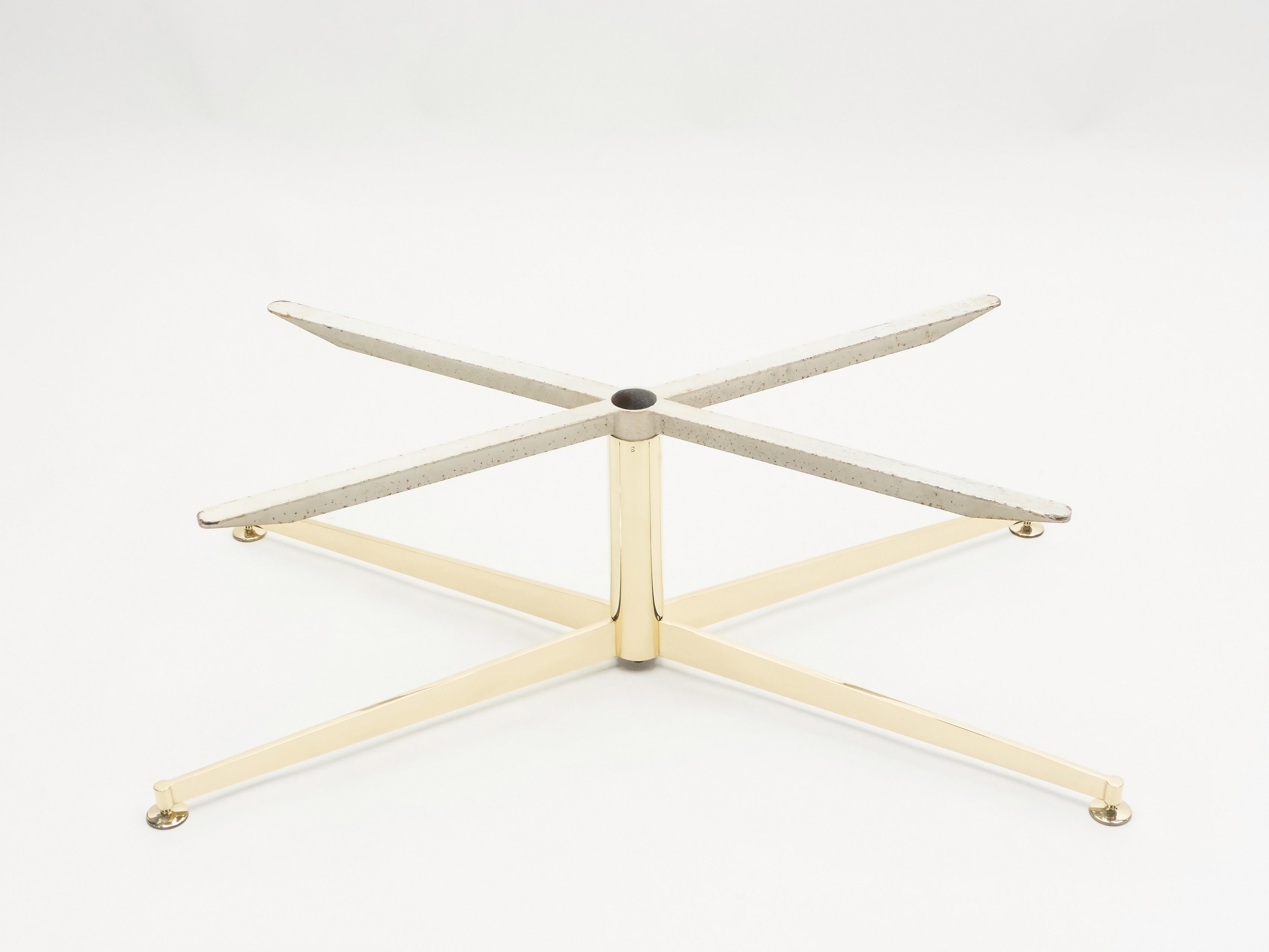 Première édition Arflex de Michel Kin table basse elliptique en laiton et travertin 1960 2