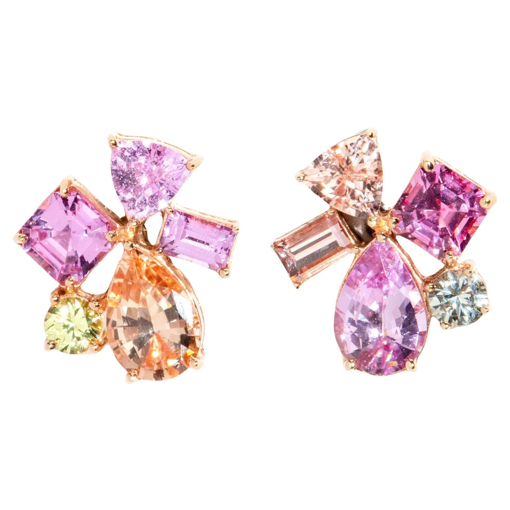 "First Blush" 1.67 Carat Ceylon Sapphire Stud Style Earrings 18 Carat Rose Gold For Sale