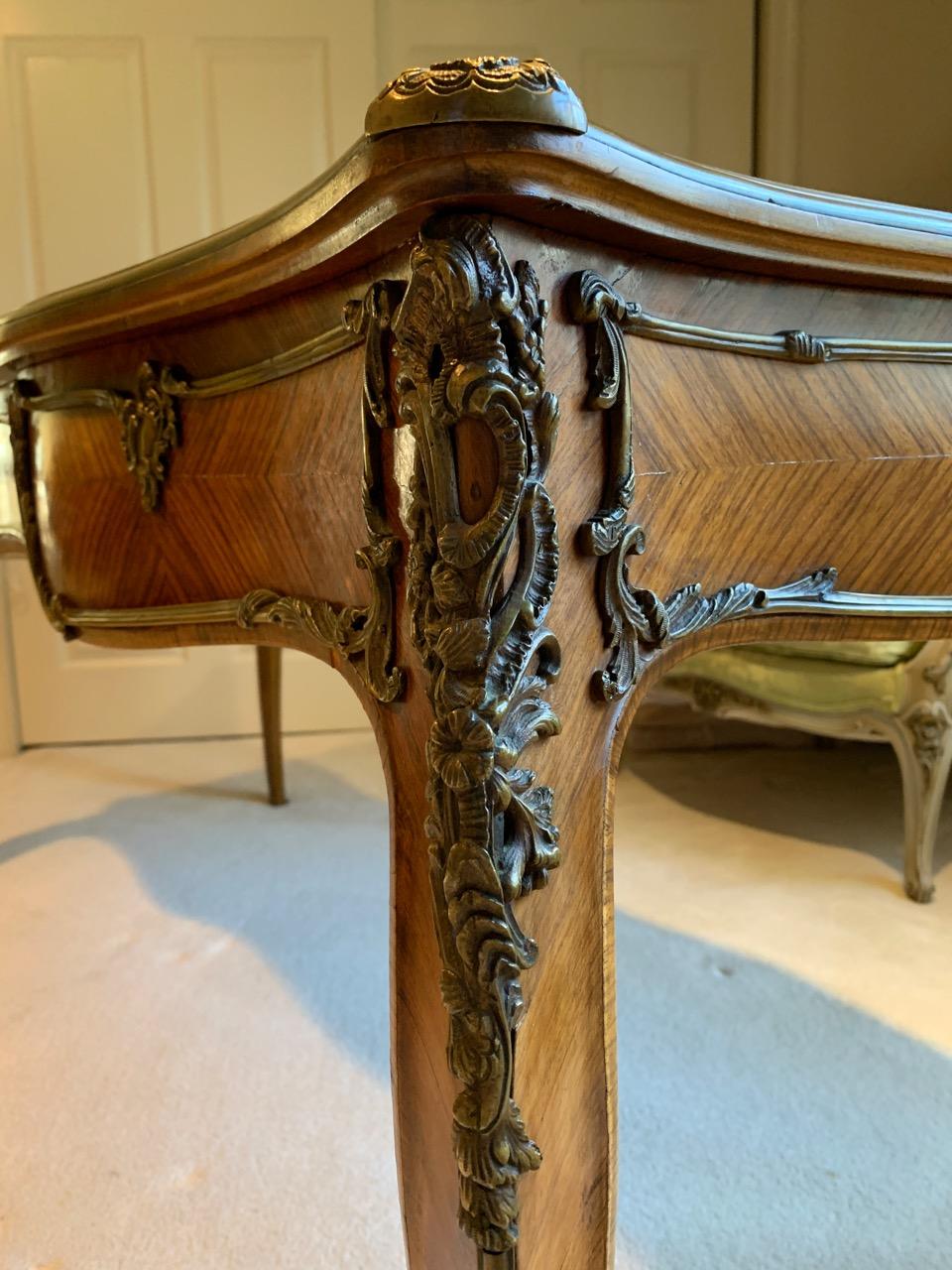 Superb Louis XV Style Kingwood Veneer and Brass Mounted Bureau Plat Desk 6