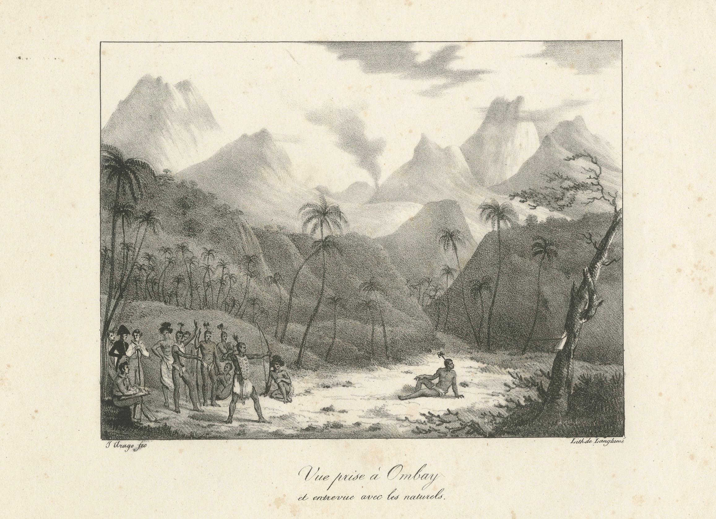 First Contact in Owhyhee: Webbers Gravur von Hawaii aus dem Jahr 1785 (Papier) im Angebot