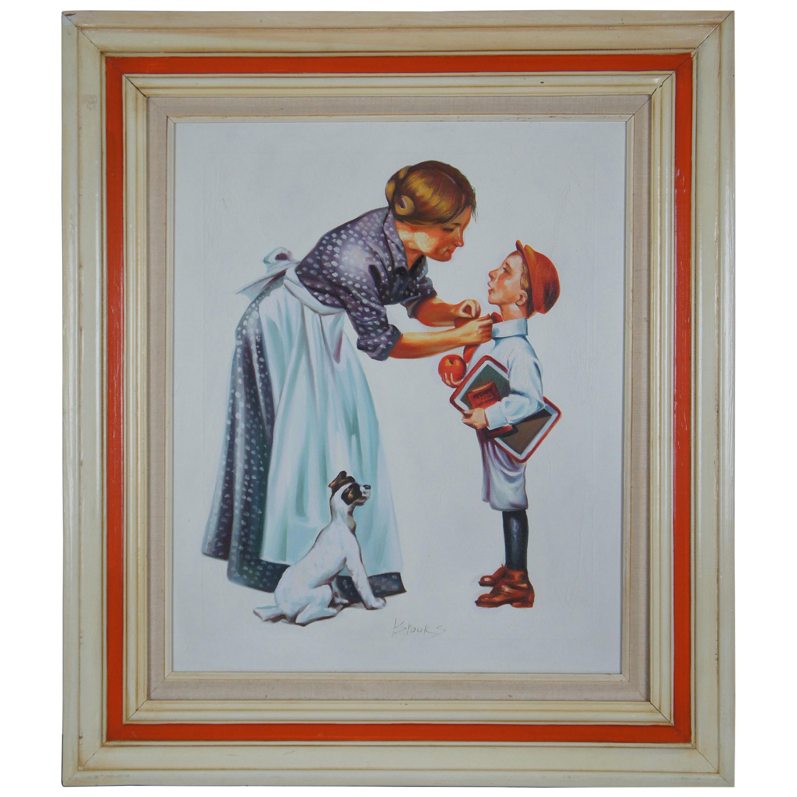 First Day of School Realist Illustration Oil Painting Canvas by Brooks, 1950s For Sale