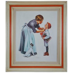 Vintage First Day of School Realist Illustration Oil Painting Canvas by Brooks, 1950s