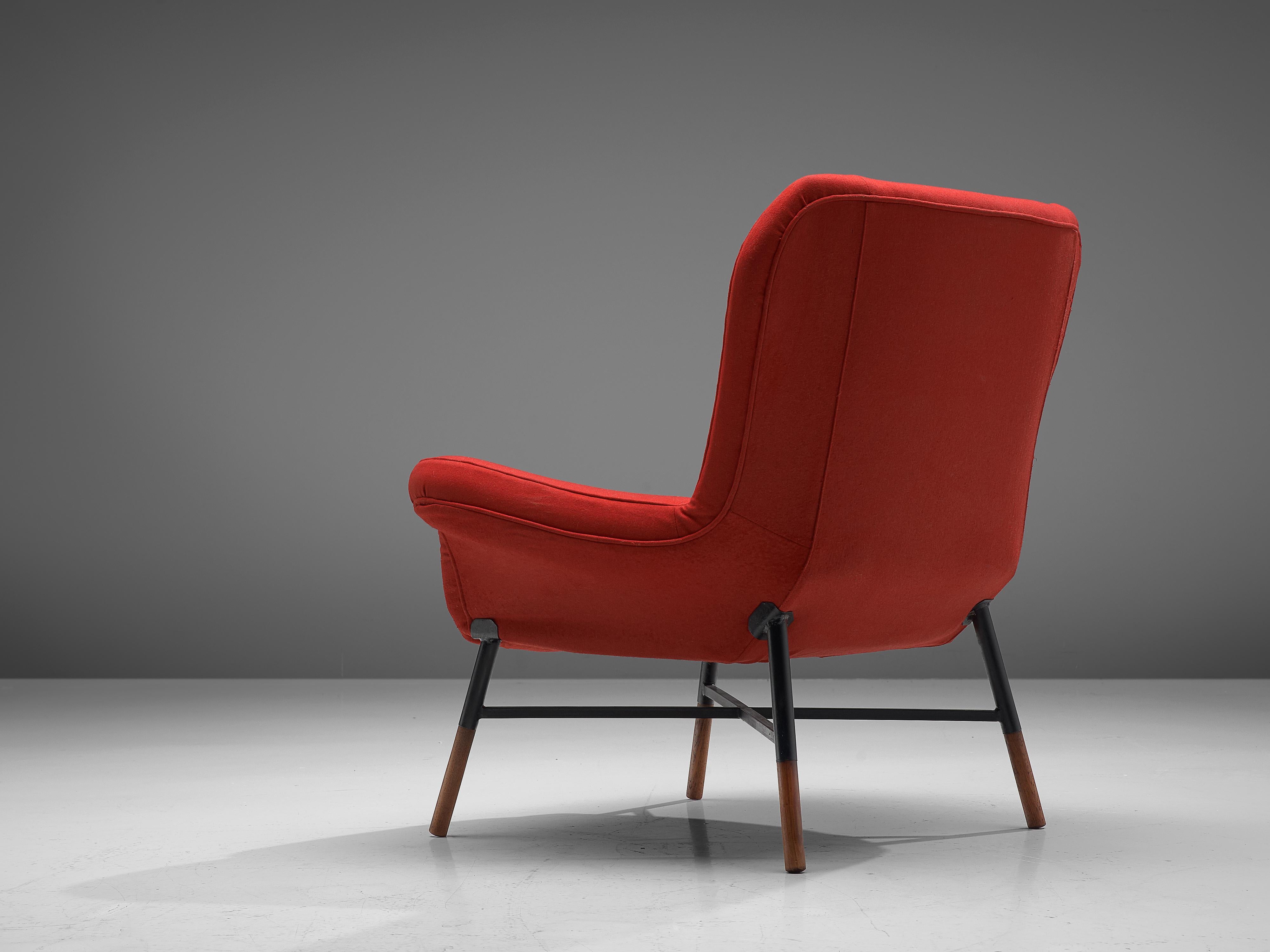 Italian First Edition BBPR 'Giulietta' Lounge Chair in Red Upholstery