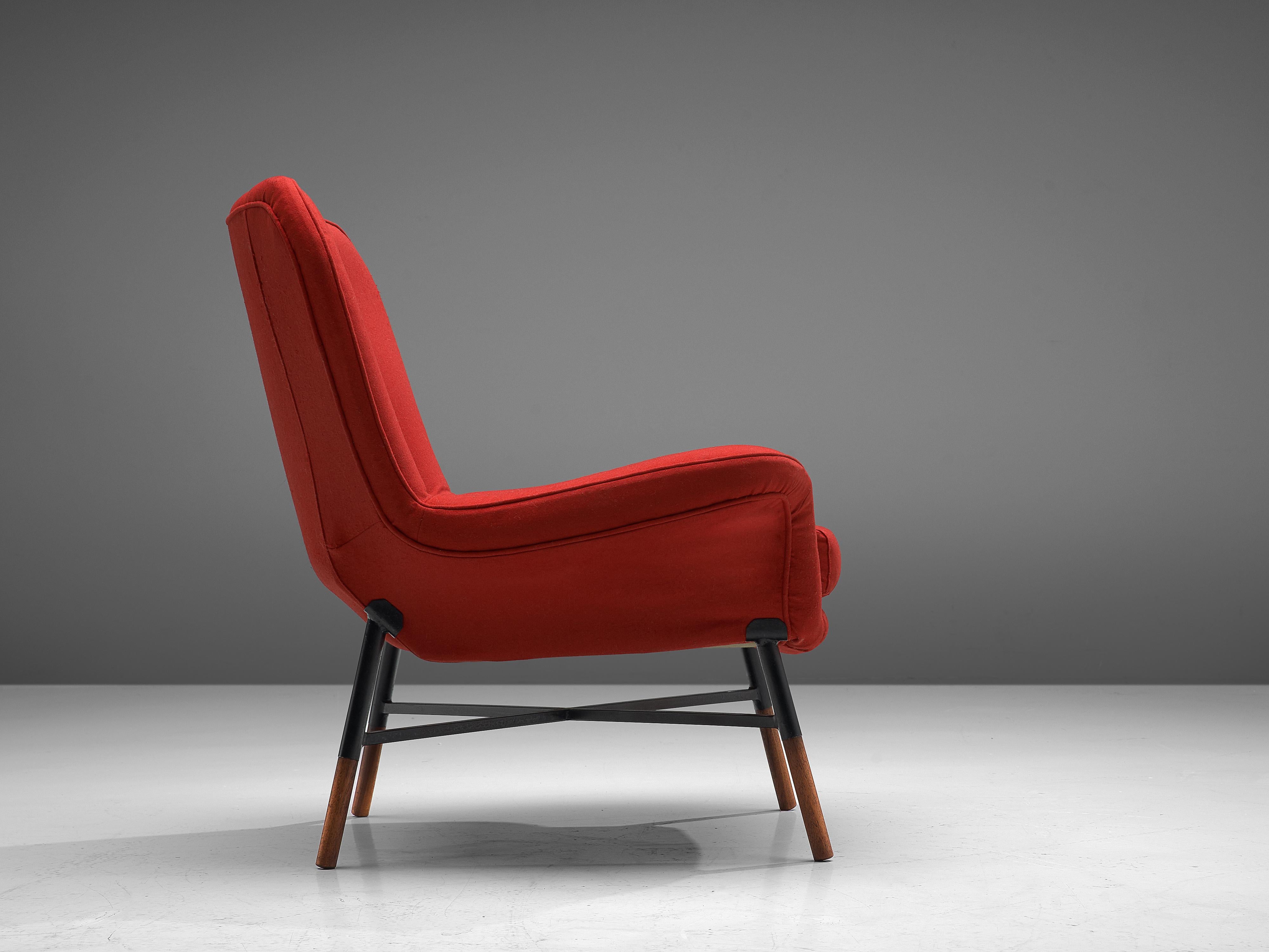 Mid-Century Modern First Edition BBPR 'Giulietta' Lounge Chair in Red Upholstery