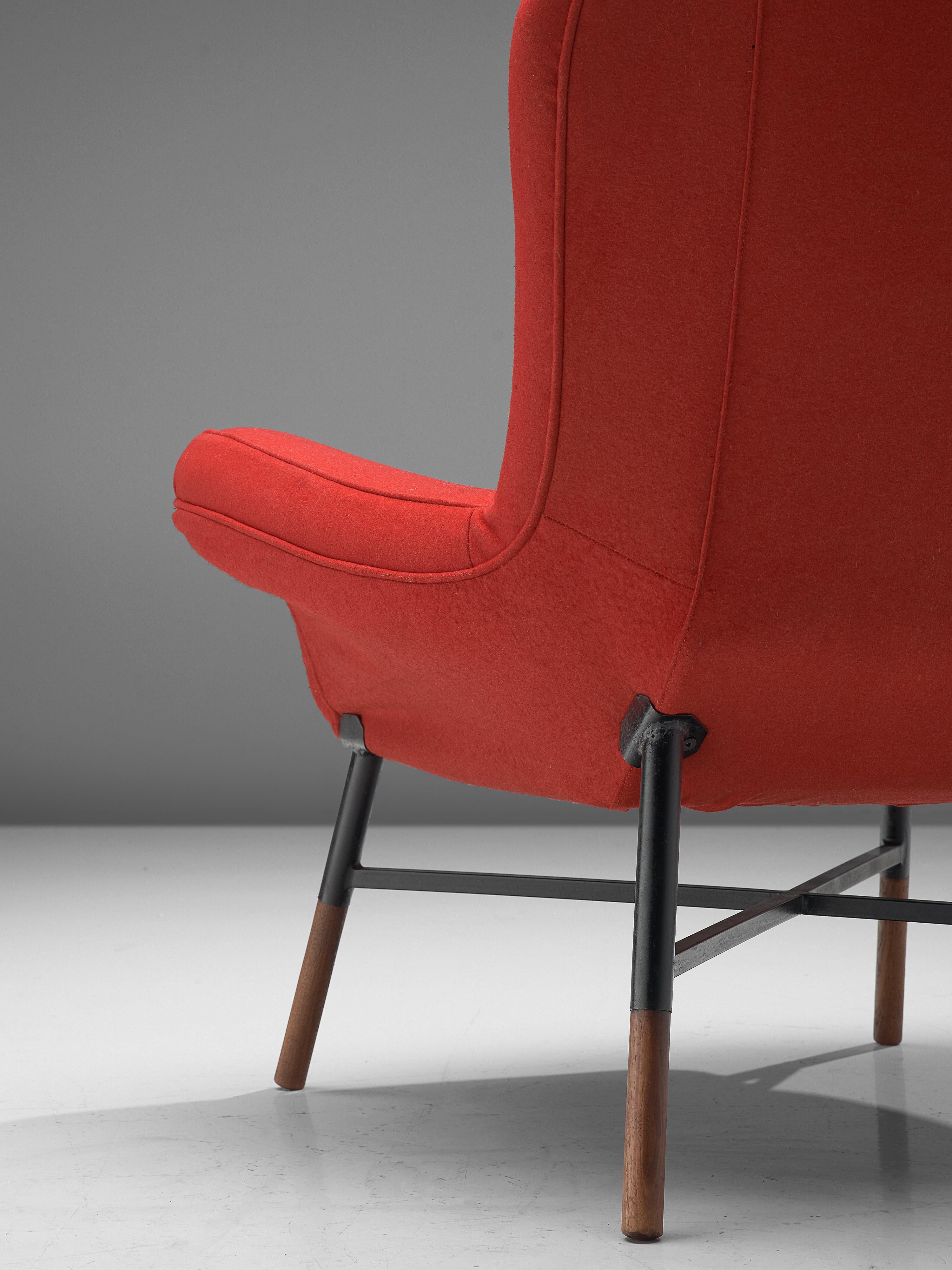 Metal First Edition BBPR 'Giulietta' Lounge Chair in Red Upholstery
