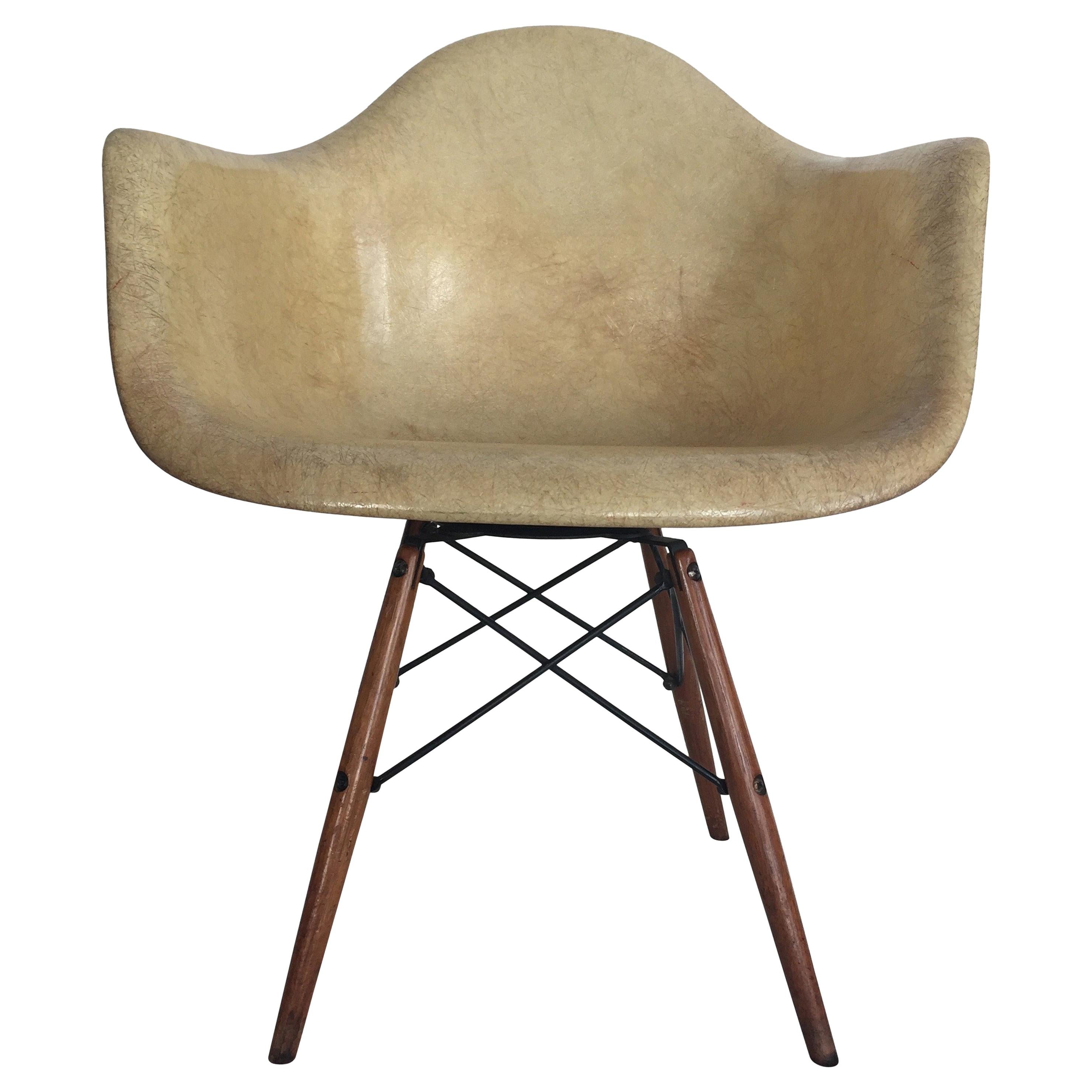 First Edition Charles Eames Paw Chair Swivel Fibre Glass Shell Dowel Leg Noyer en vente