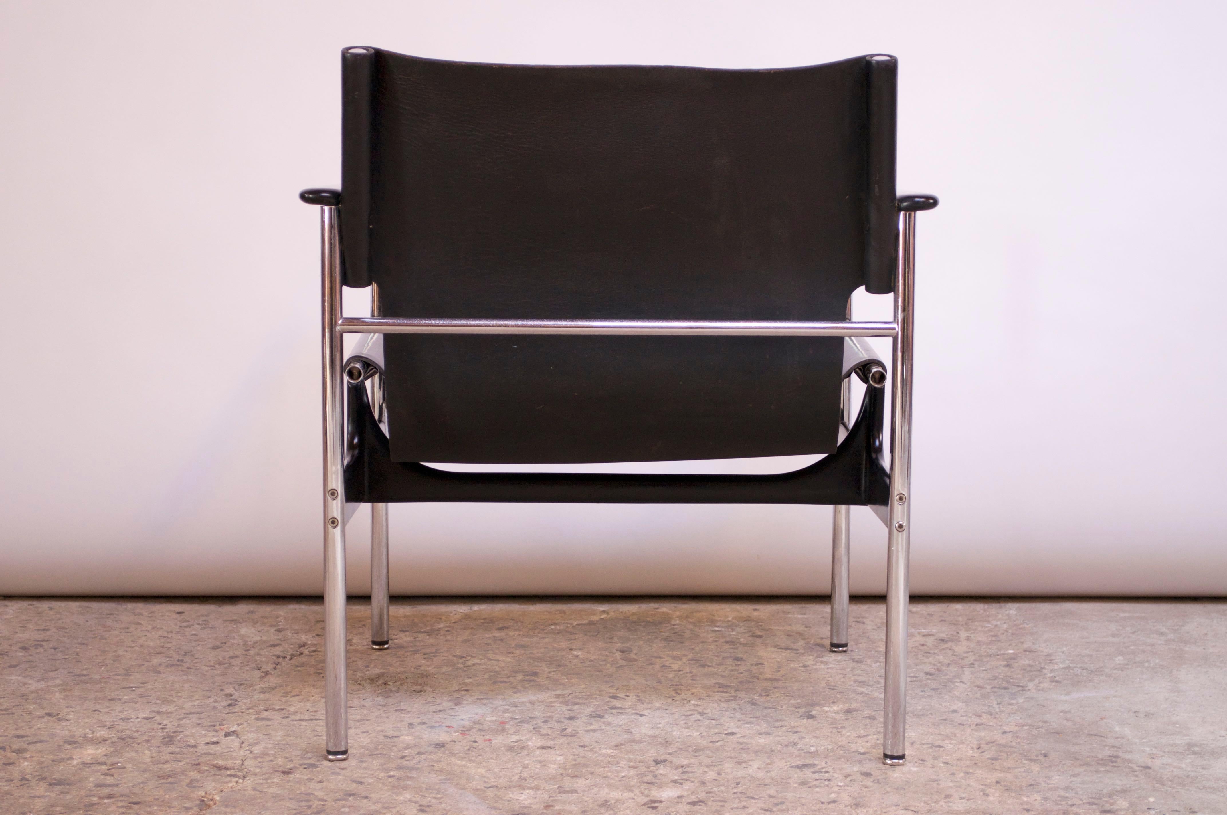 Mid-Century Modern First Edition Charles Pollack for Knoll 657 'Sling Chair' in Black Leather