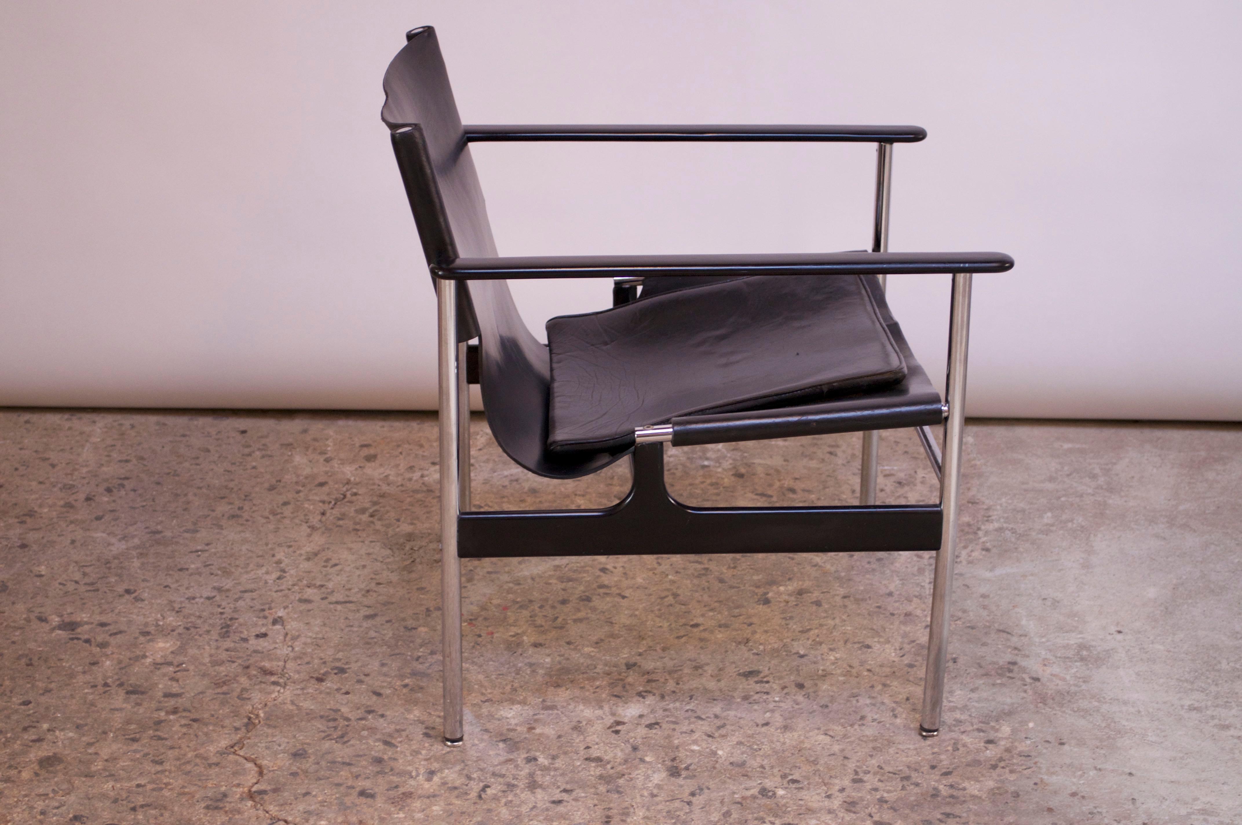 American First Edition Charles Pollack for Knoll 657 'Sling Chair' in Black Leather