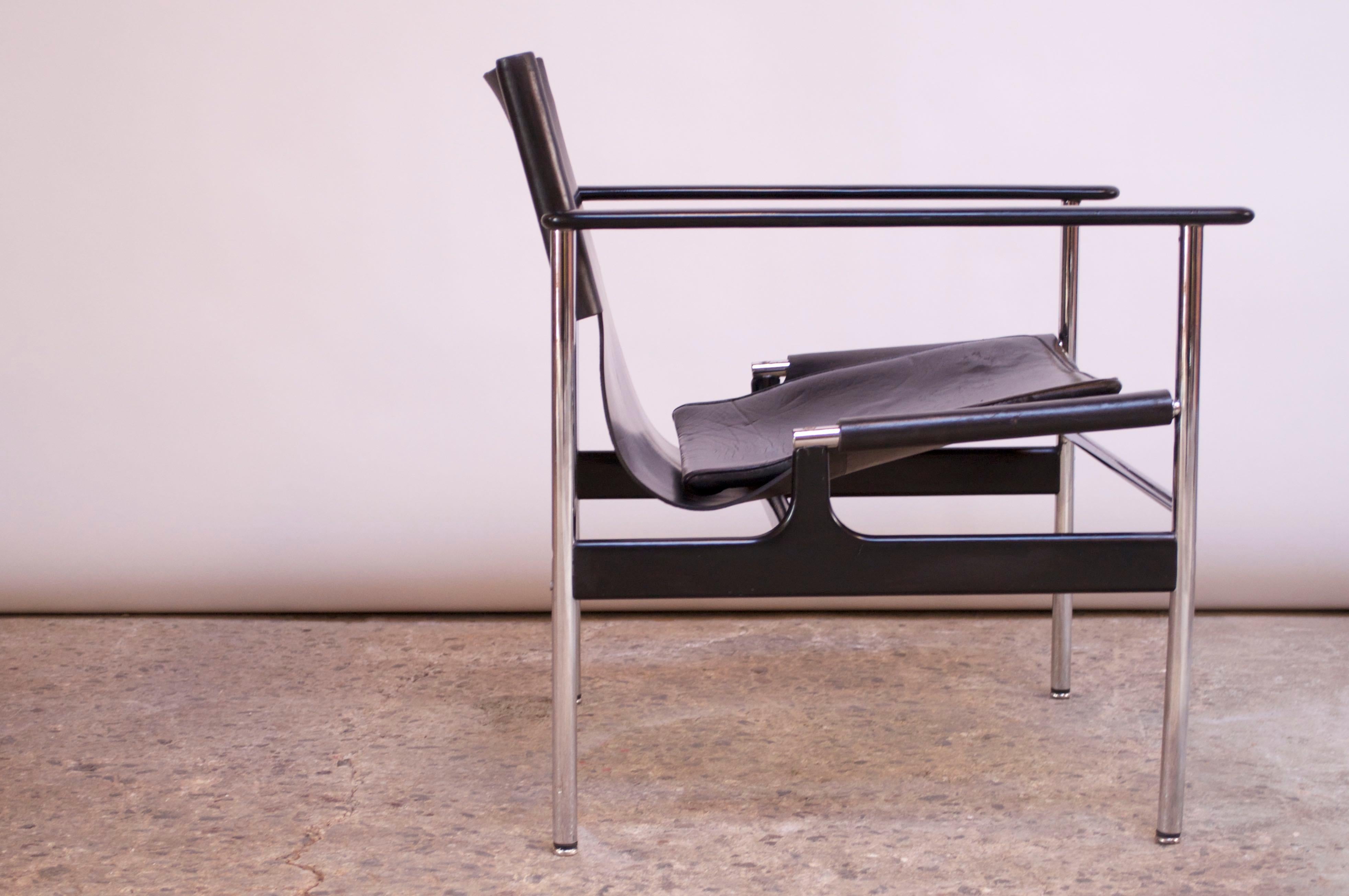 First Edition Charles Pollack for Knoll 657 'Sling Chair' in Black Leather In Good Condition In Brooklyn, NY