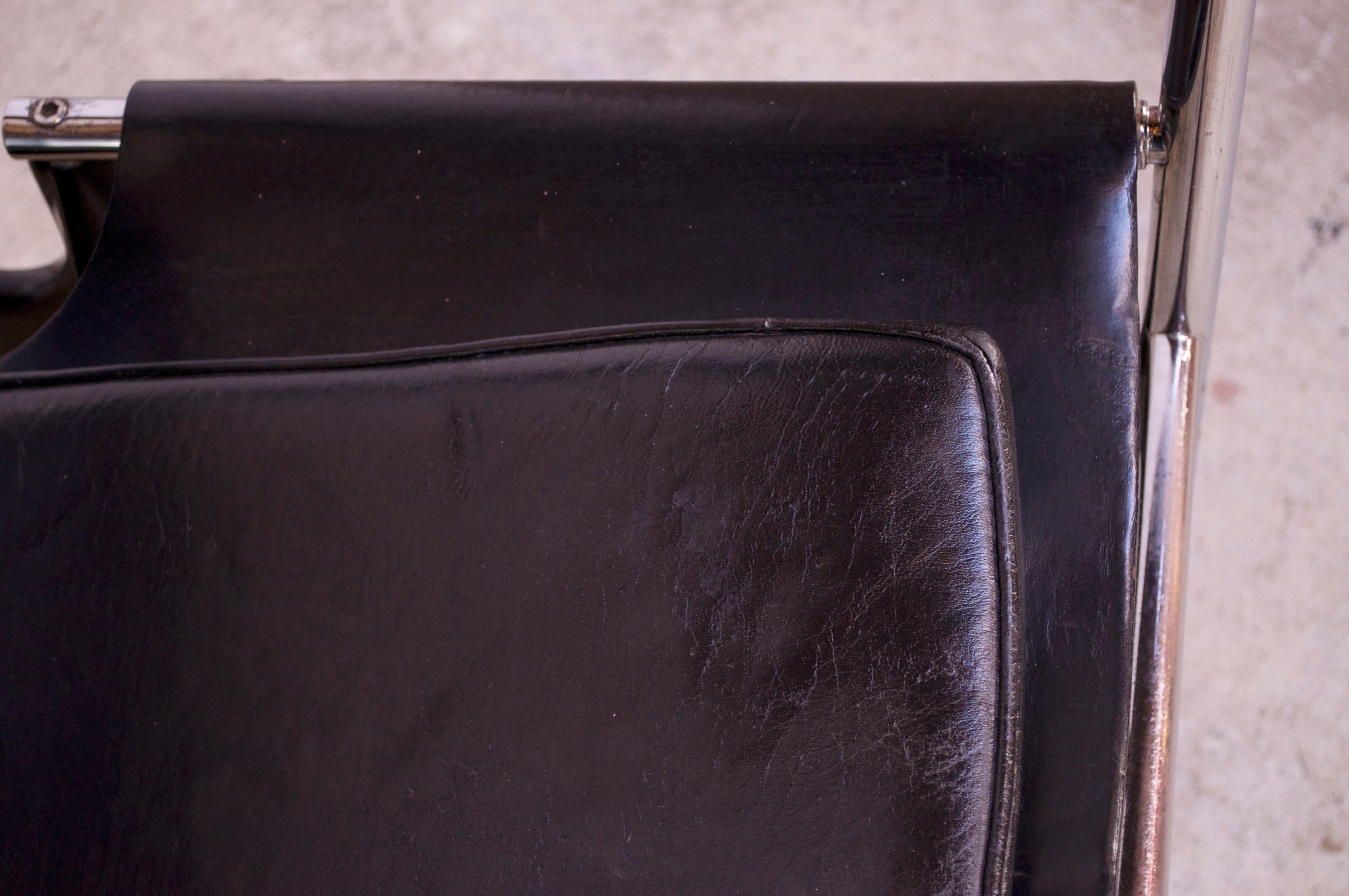 Aluminum First Edition Charles Pollack for Knoll 657 'Sling Chair' in Black Leather