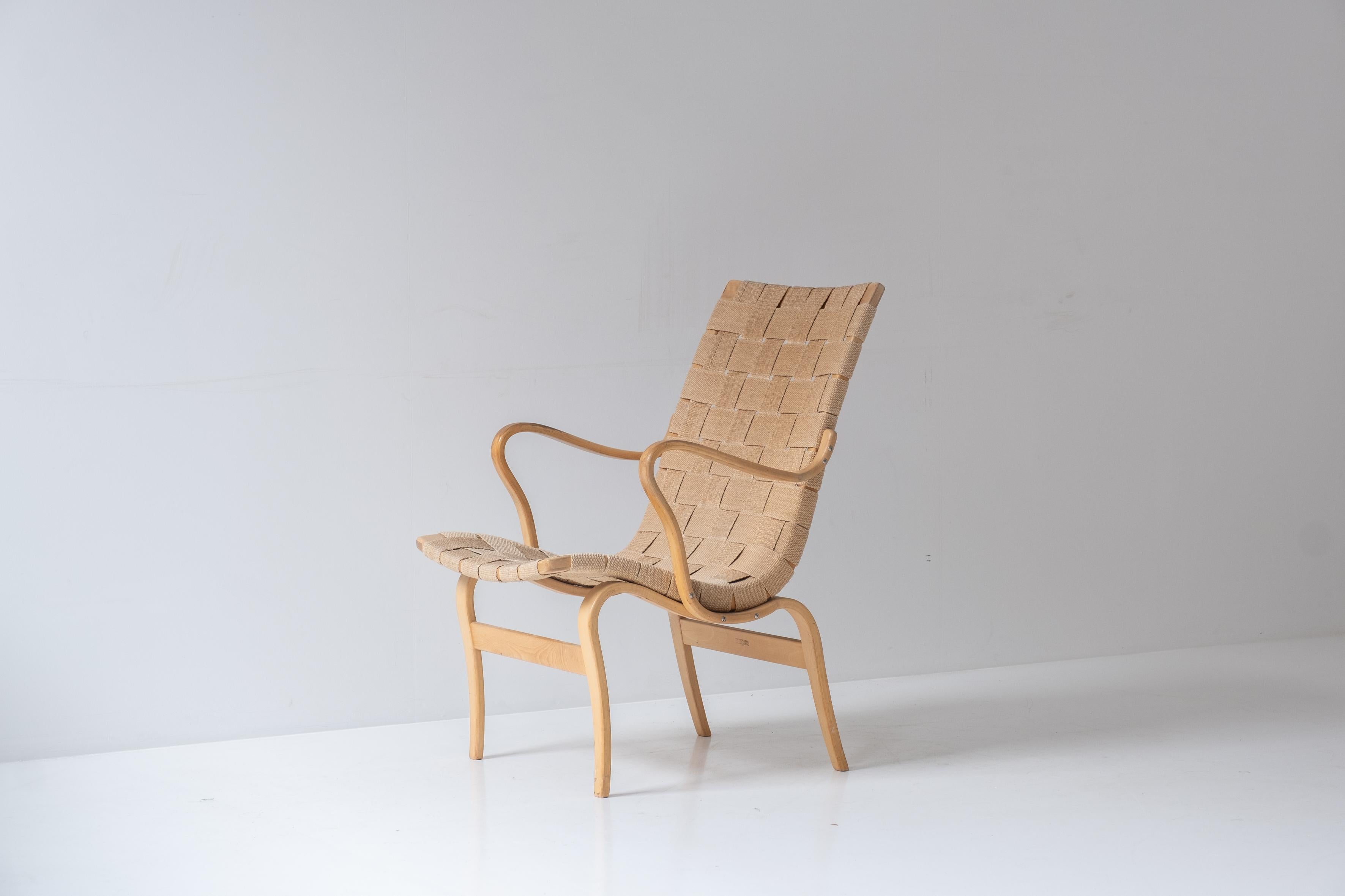 Hemp First edition ‘Eva’ chairs by Bruno Mathsson for Karl Mathsson, Sweden 1960s For Sale