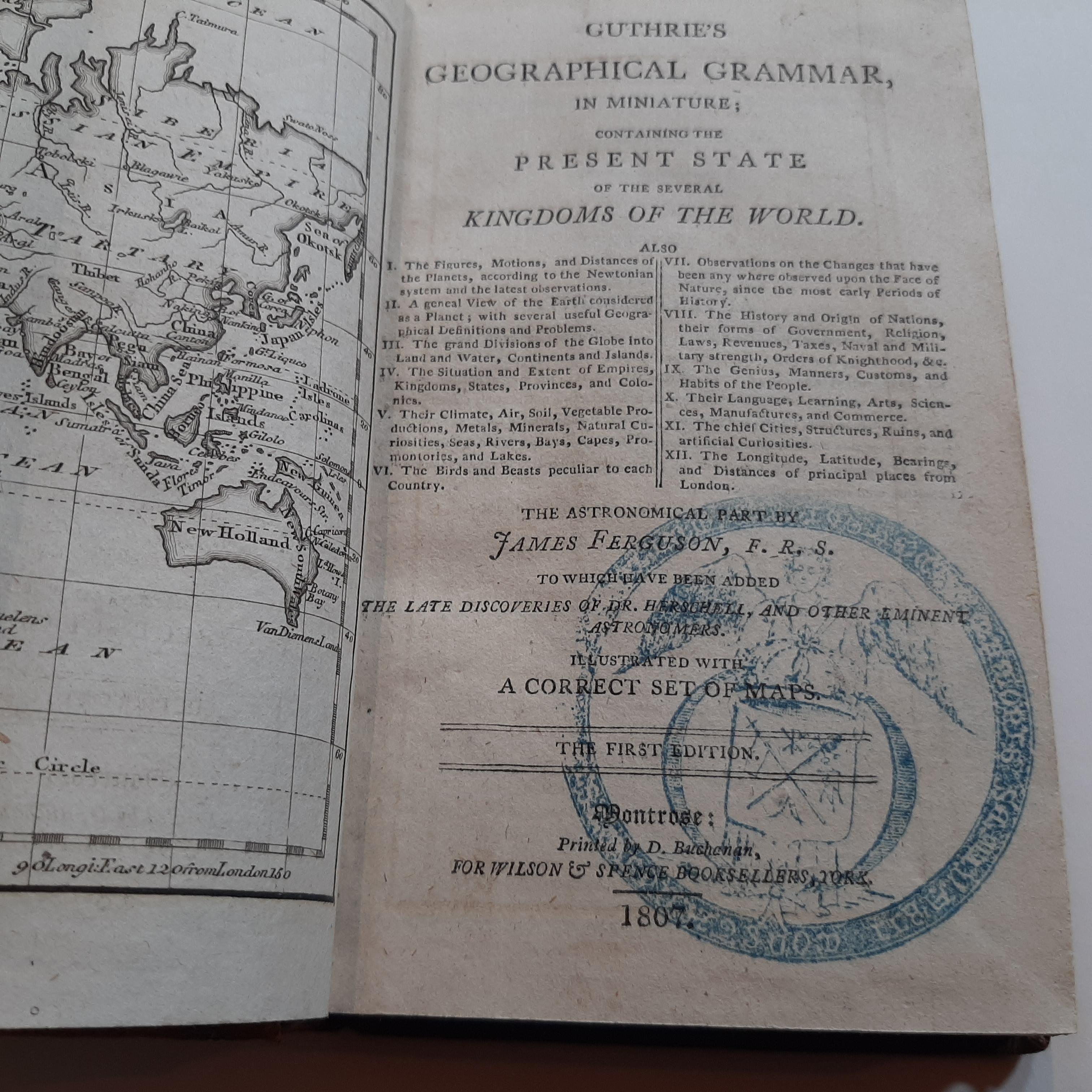 First Edition Guthrie's Geographical Grammmar in Miniature, 1807 In Good Condition For Sale In Langweer, NL
