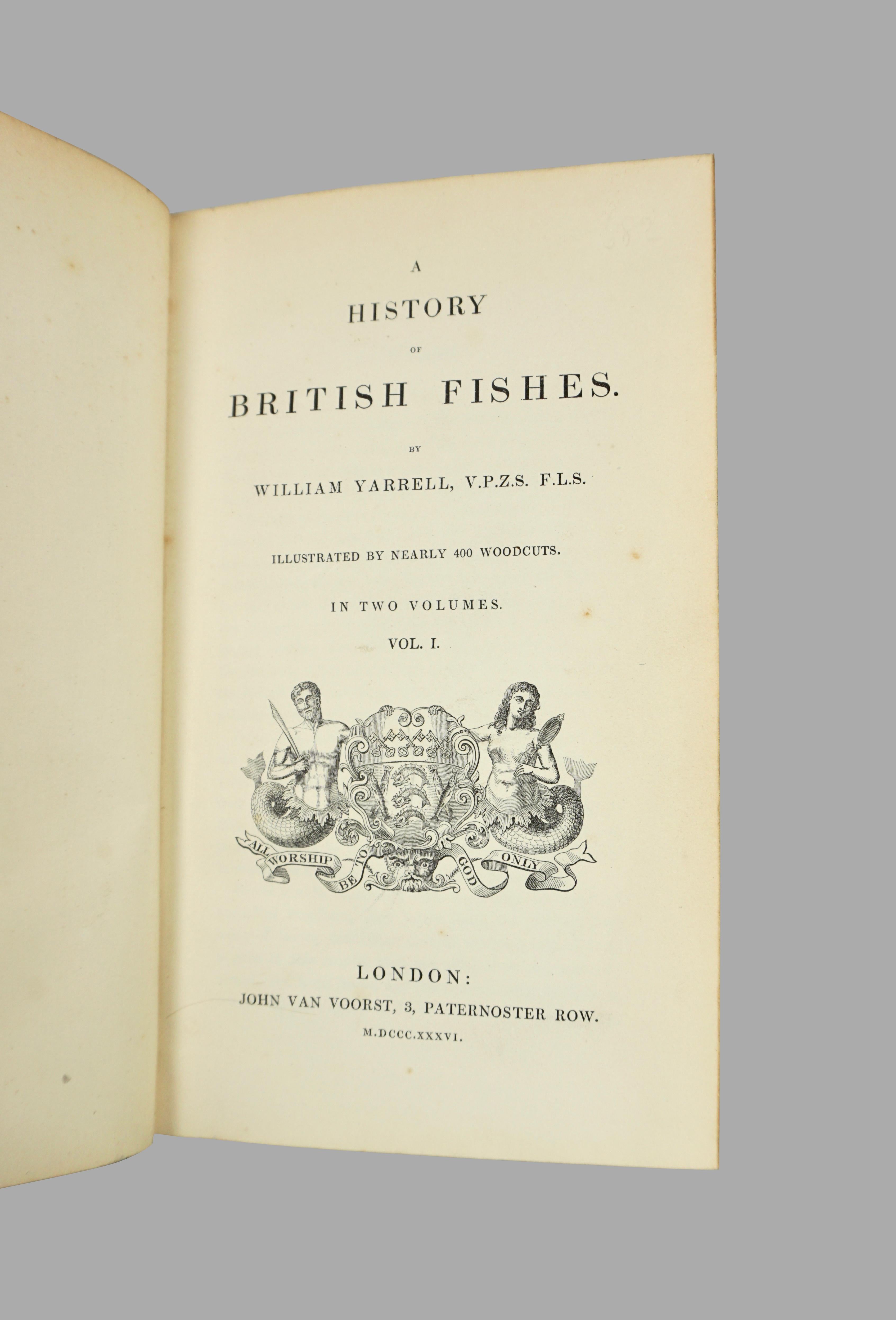 Mid-19th Century First Edition: History of British Fishes by Yarrell Leather Bound in 2 Volumes