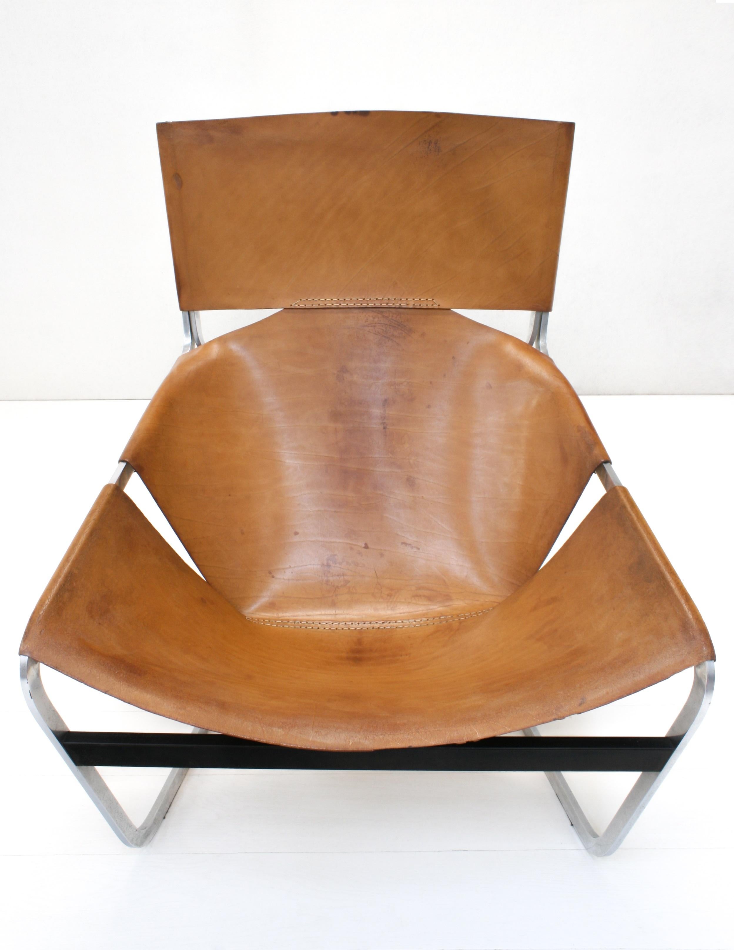 20th Century First Edition Leather F444 Cantilever Lounge Chair by Pierre Paulin for Artifort