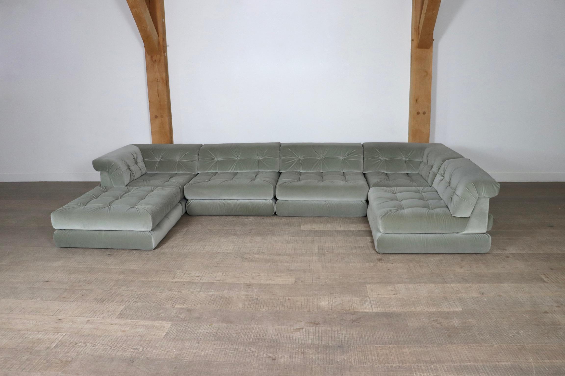 First Edition Mah Jong sofa in sage green velvet by Hans Hopfer for Roche Bobois 3