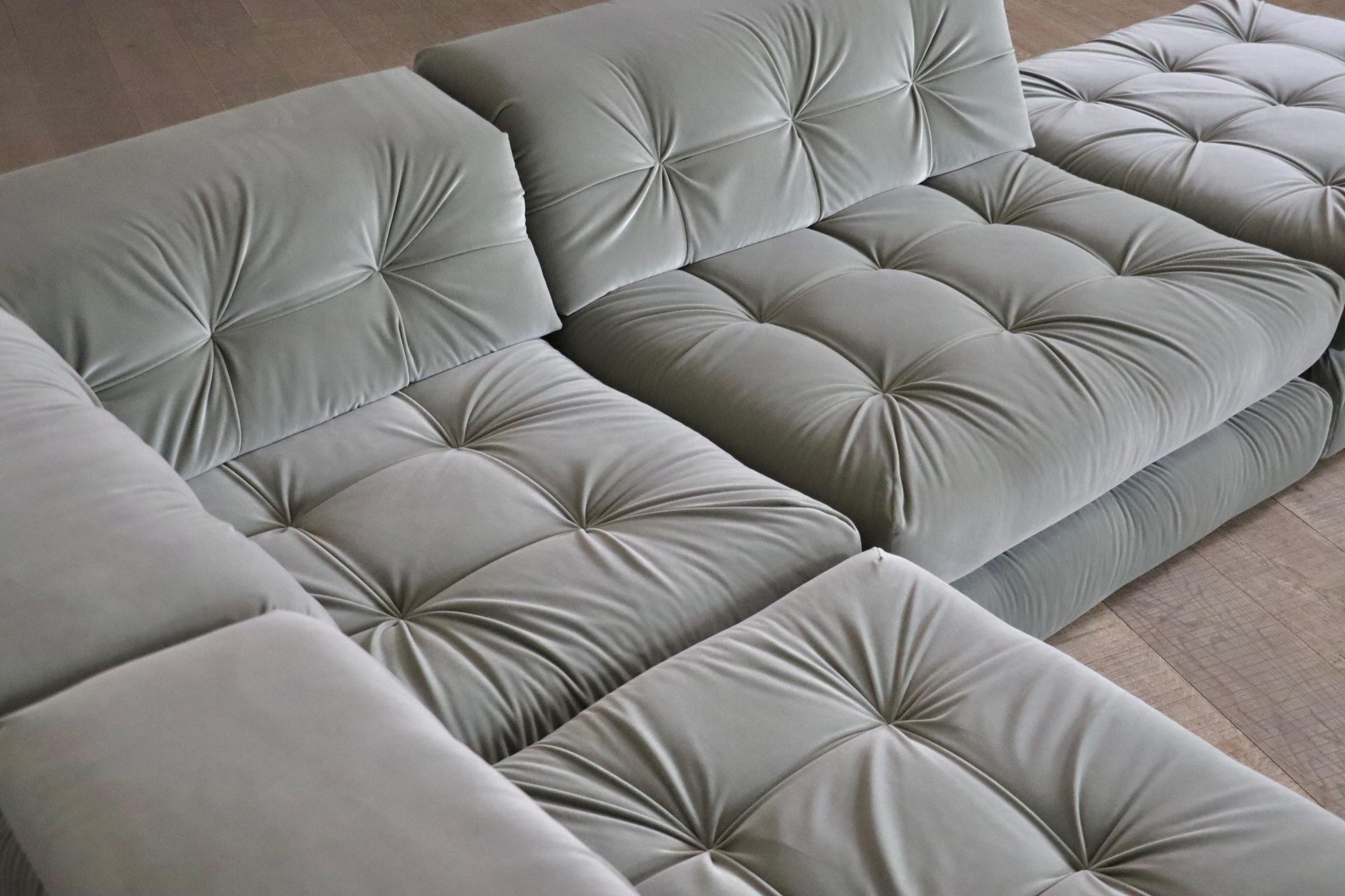 First Edition Mah Jong sofa in sage green velvet by Hans Hopfer for Roche Bobois 4