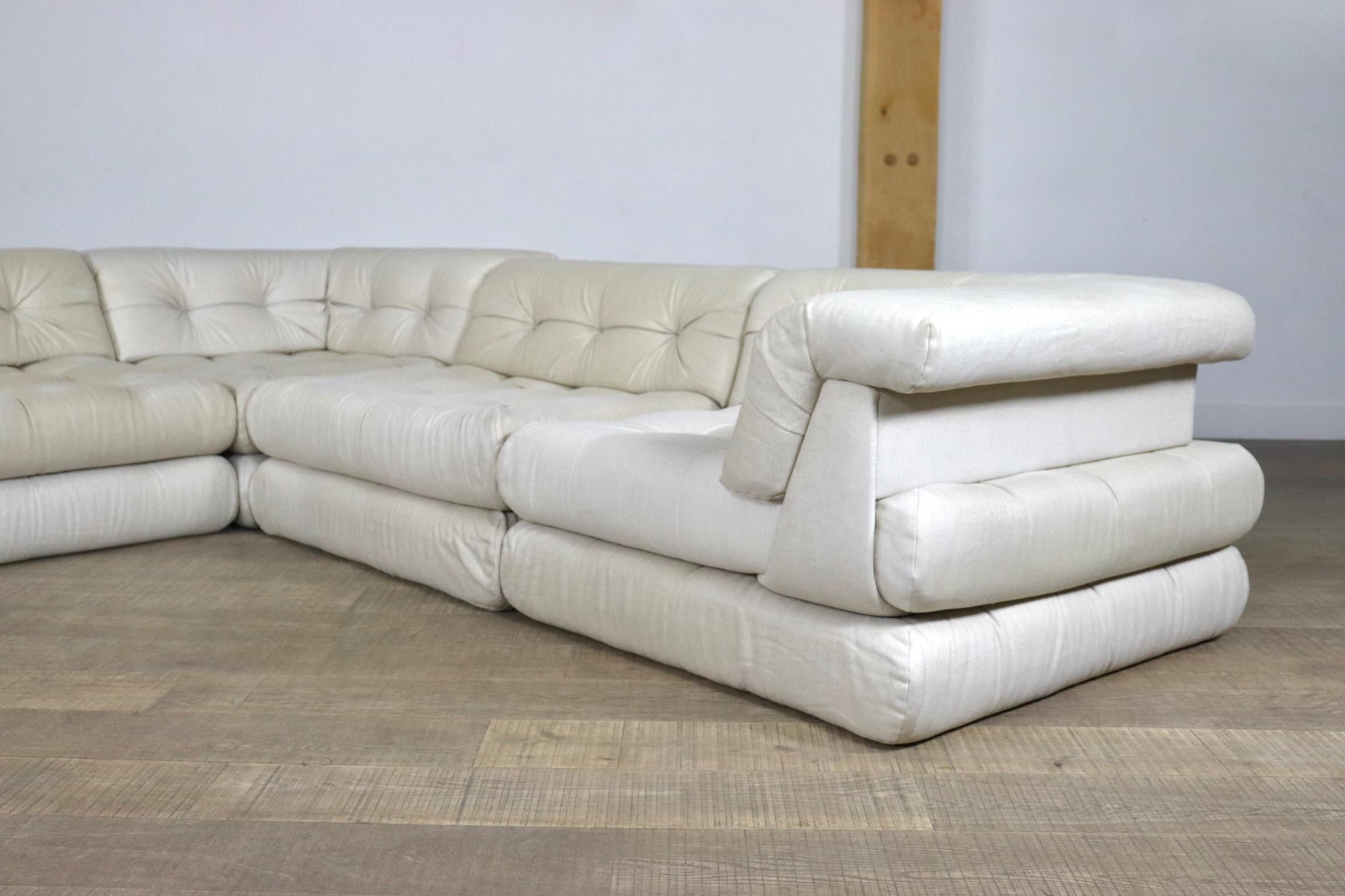 First Edition MahJong Sofa in White Linen by Roche Bobois, 1970s 3