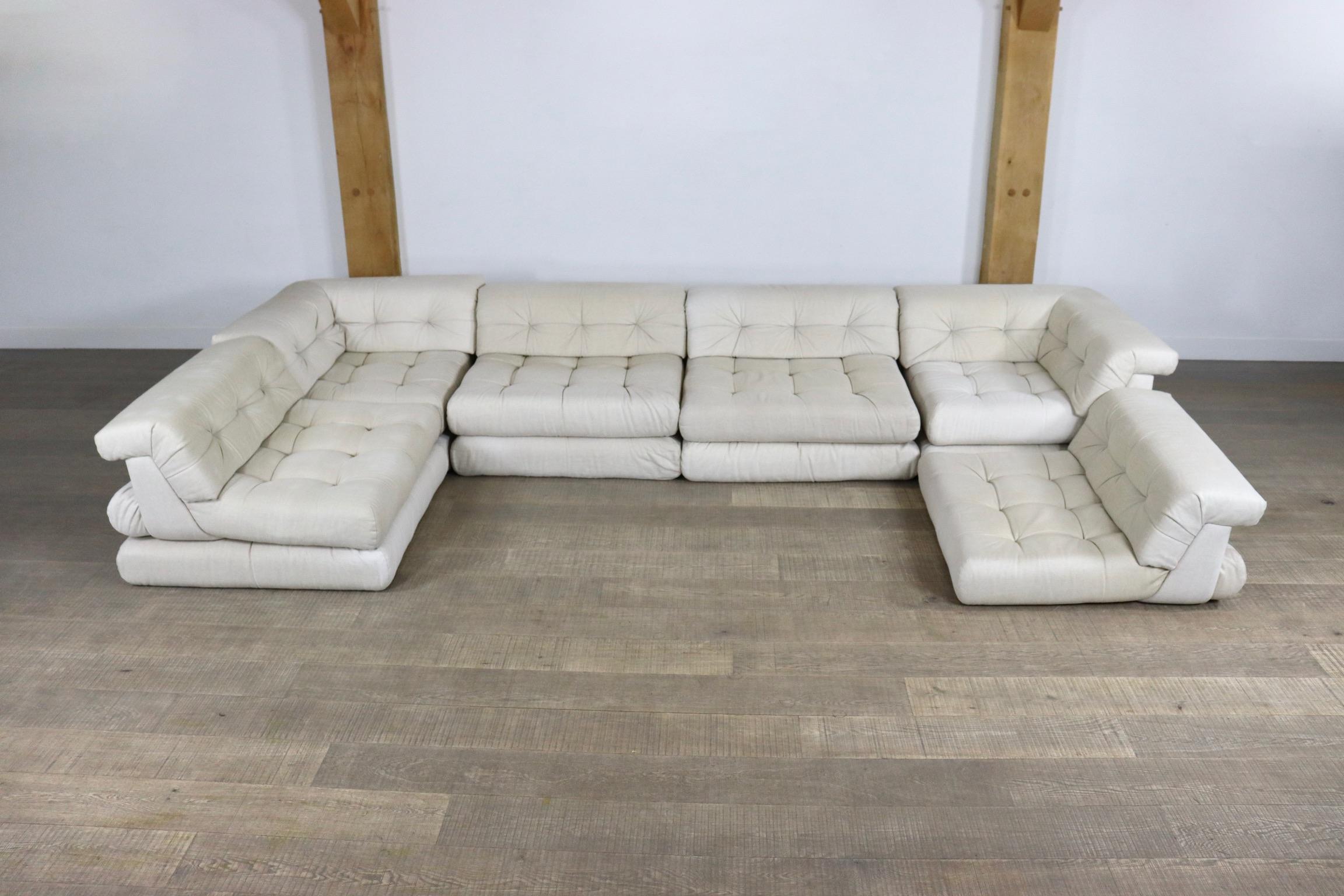 First Edition MahJong Sofa in White Linen by Roche Bobois, 1970s 4