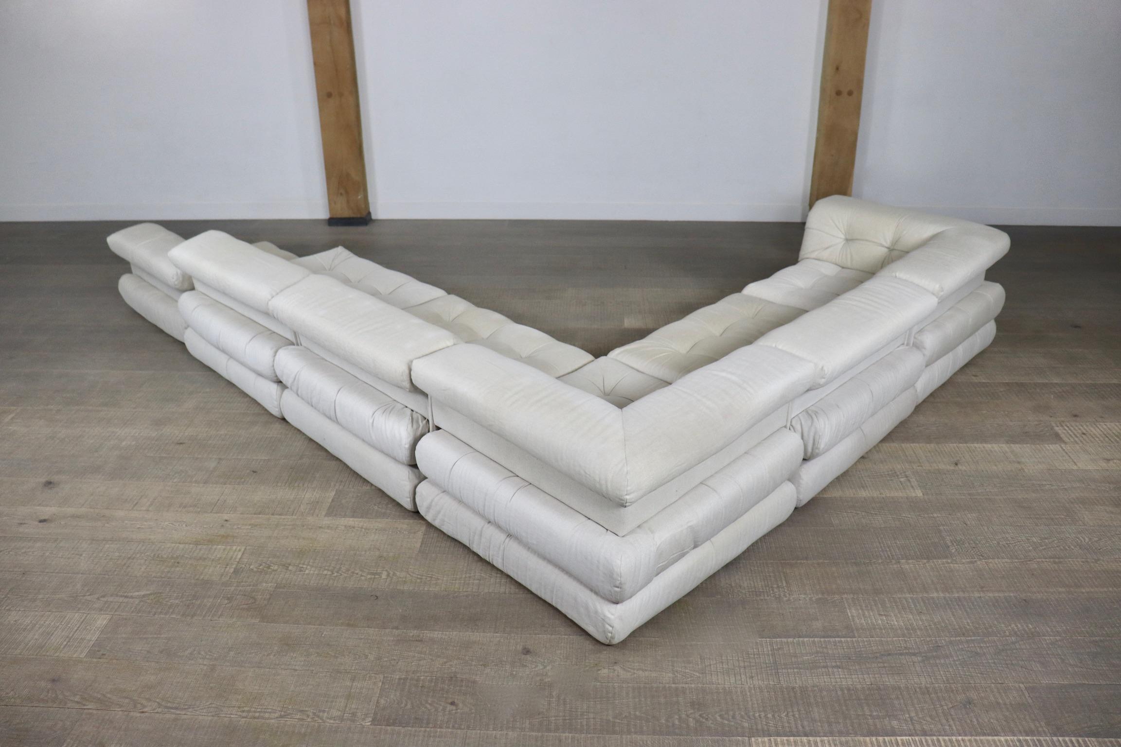 First Edition MahJong Sofa in White Linen by Roche Bobois, 1970s 5