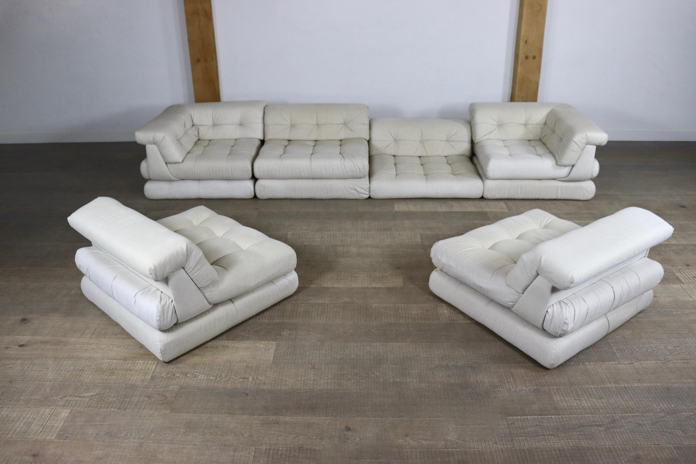 First Edition MahJong Sofa in White Linen by Roche Bobois, 1970s 1