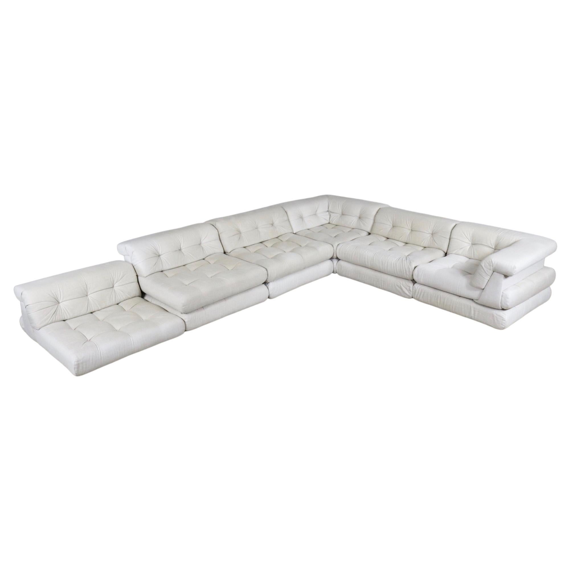 First Edition Mah Jong Sofa in White Linen by Roche Bobois, 1970s