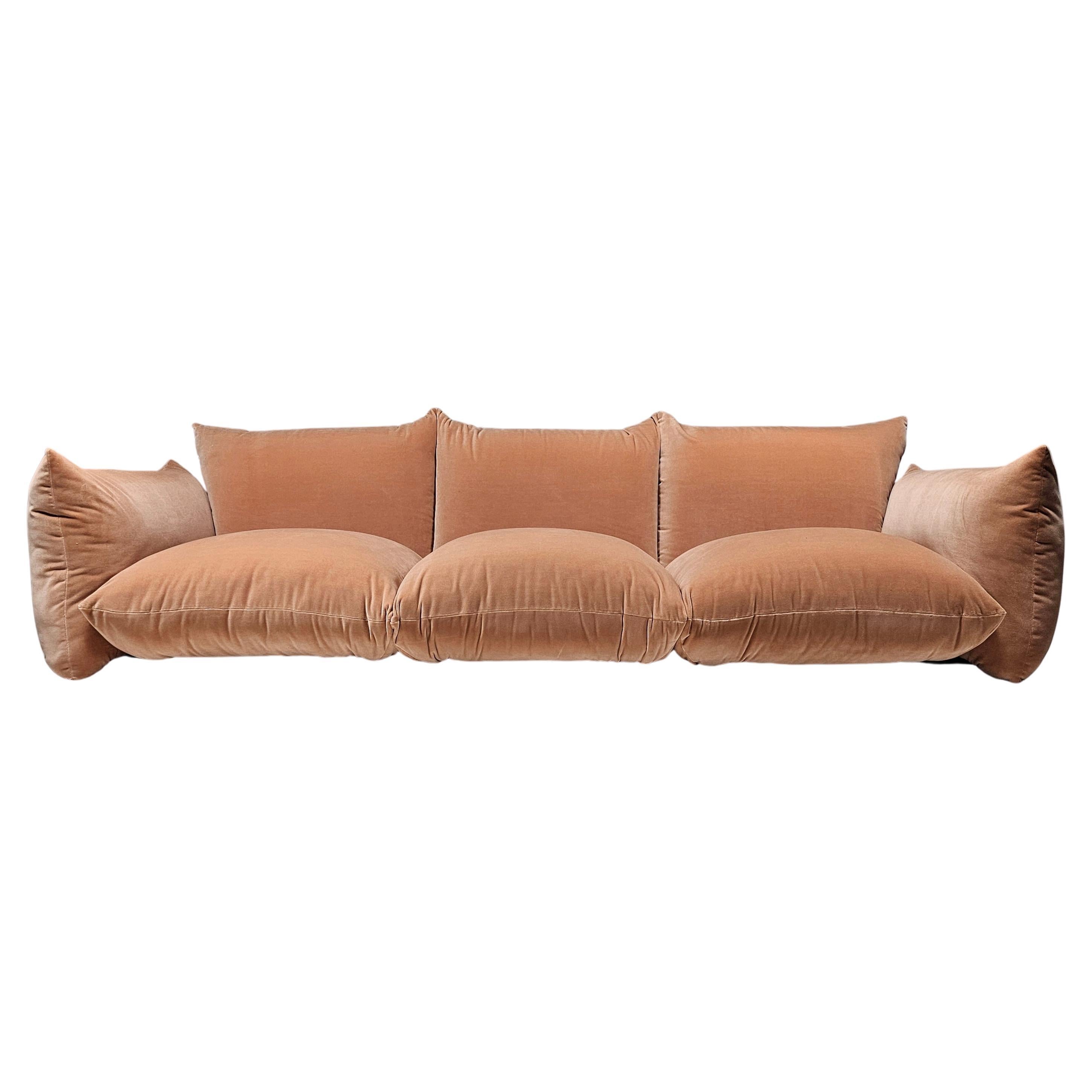 First Edition Mario Marenco 3-Seater Sofa in peach pink velvet for Arflex, 1970s