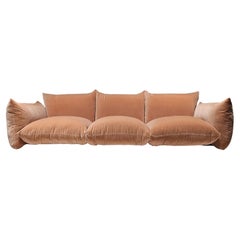 First Edition Mario Marenco 3-Seater Sofa in peach pink velvet for Arflex, 1970s