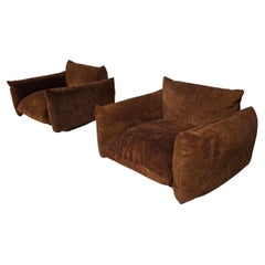 Early Edition Mario Marenco lounge chairs in dark cognac suede, Arflex, 1970s