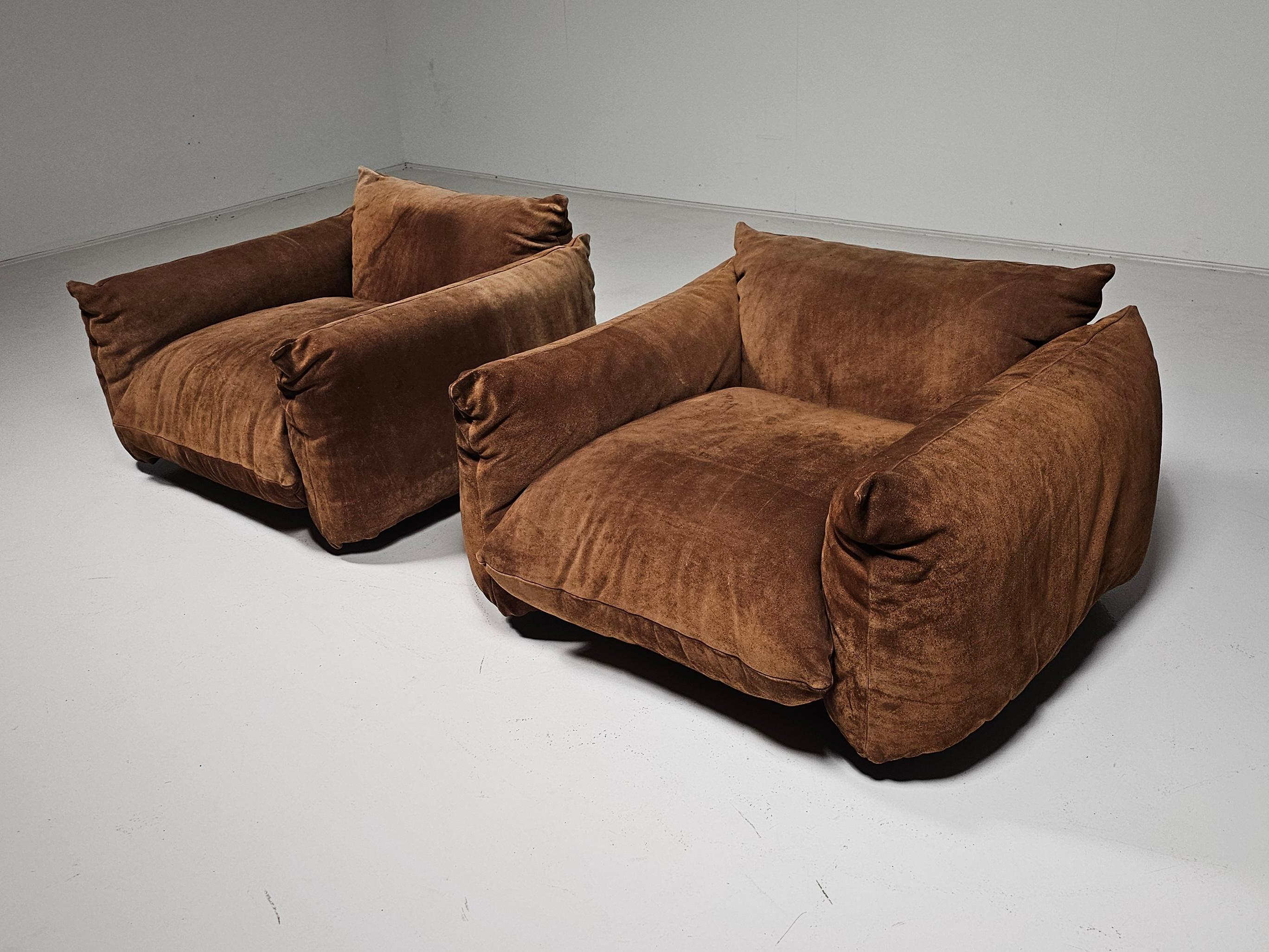 European First Edition Mario Marenco lounge chairs in light brown suede, Arflex, 1970s