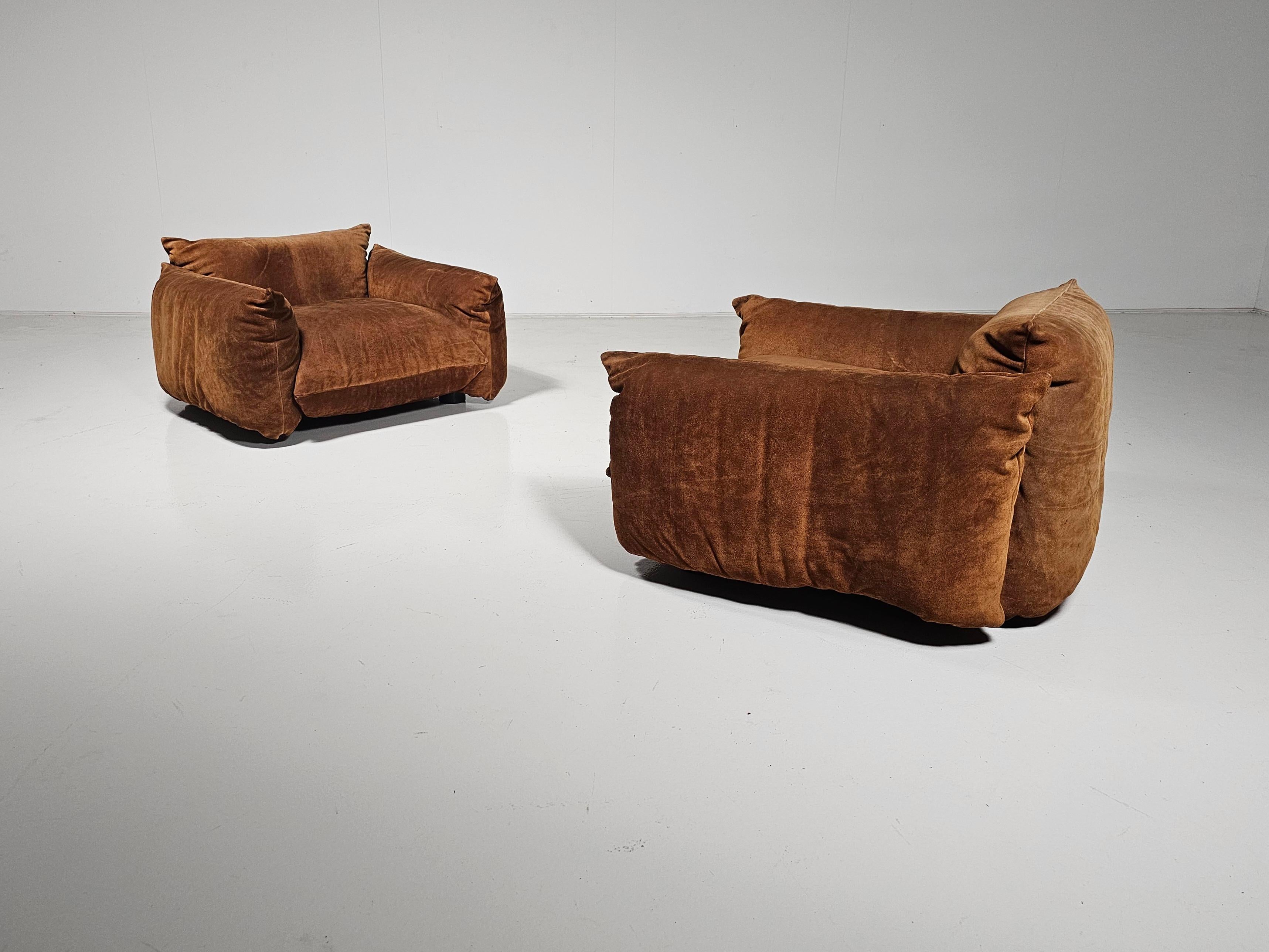 Suede First Edition Mario Marenco lounge chairs in light brown suede, Arflex, 1970s