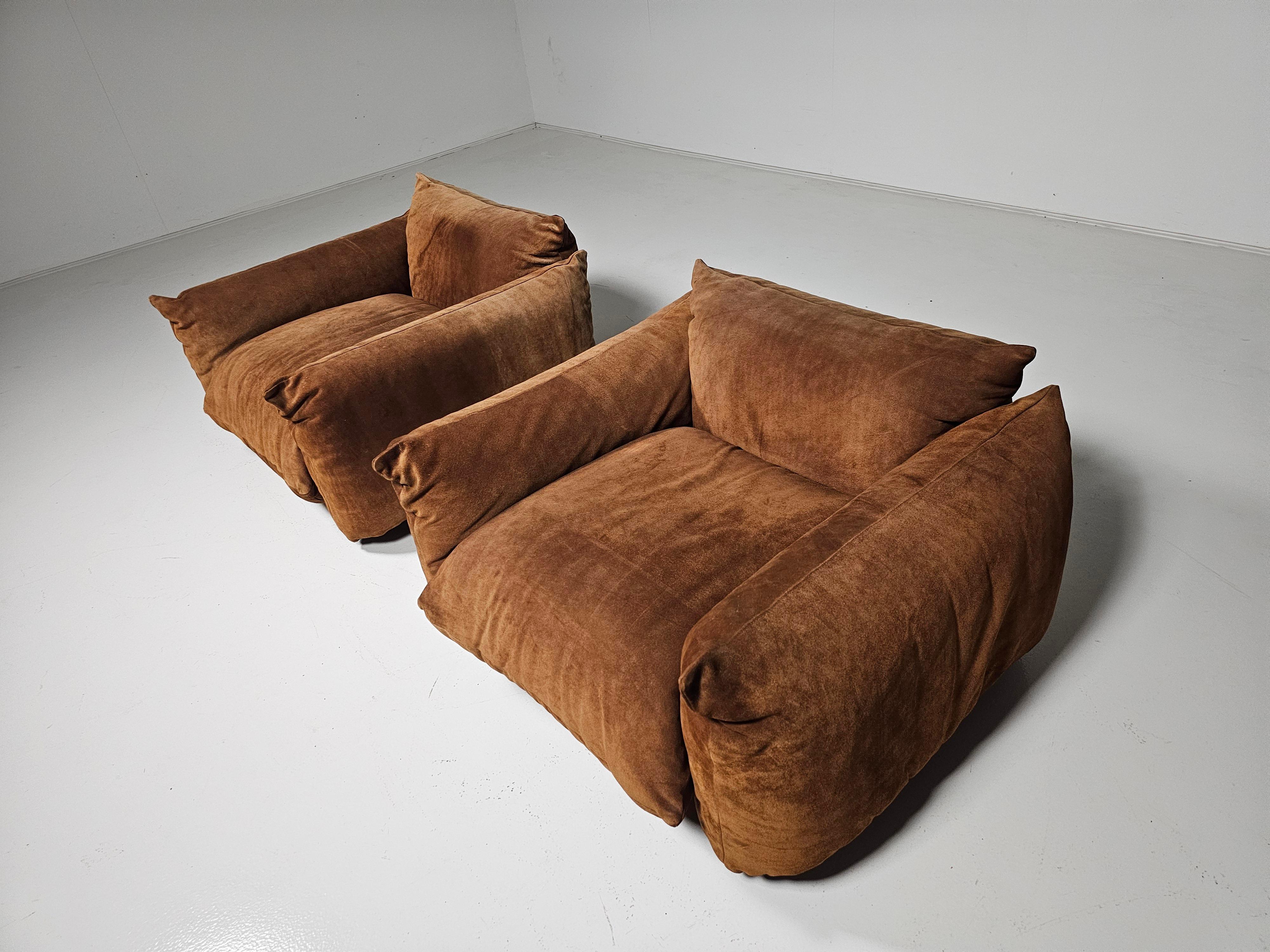 First Edition Mario Marenco lounge chairs in light brown suede, Arflex, 1970s 2
