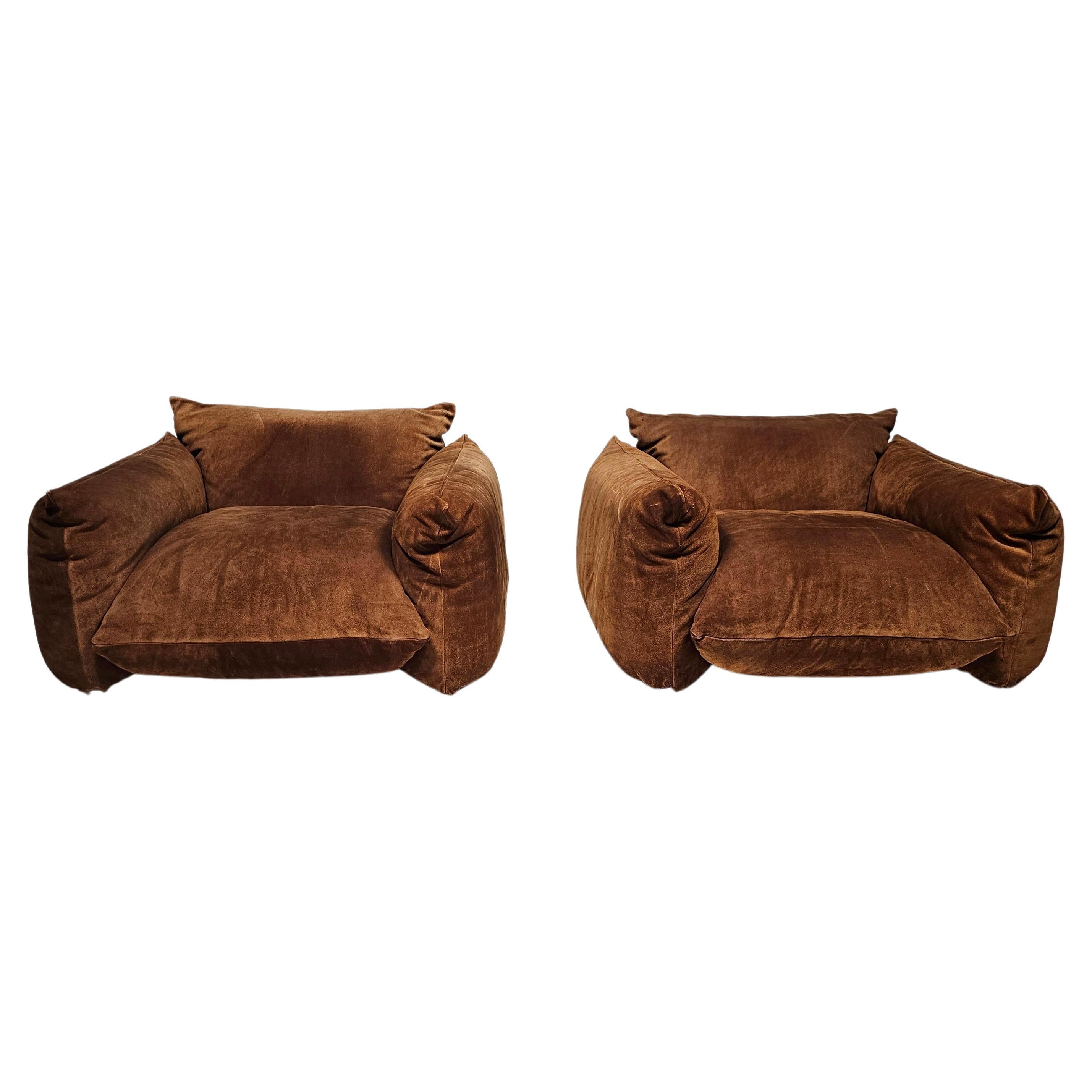 Mid-Century Modern First Edition Mario Marenco lounge chairs in light brown suede, Arflex, 1970s