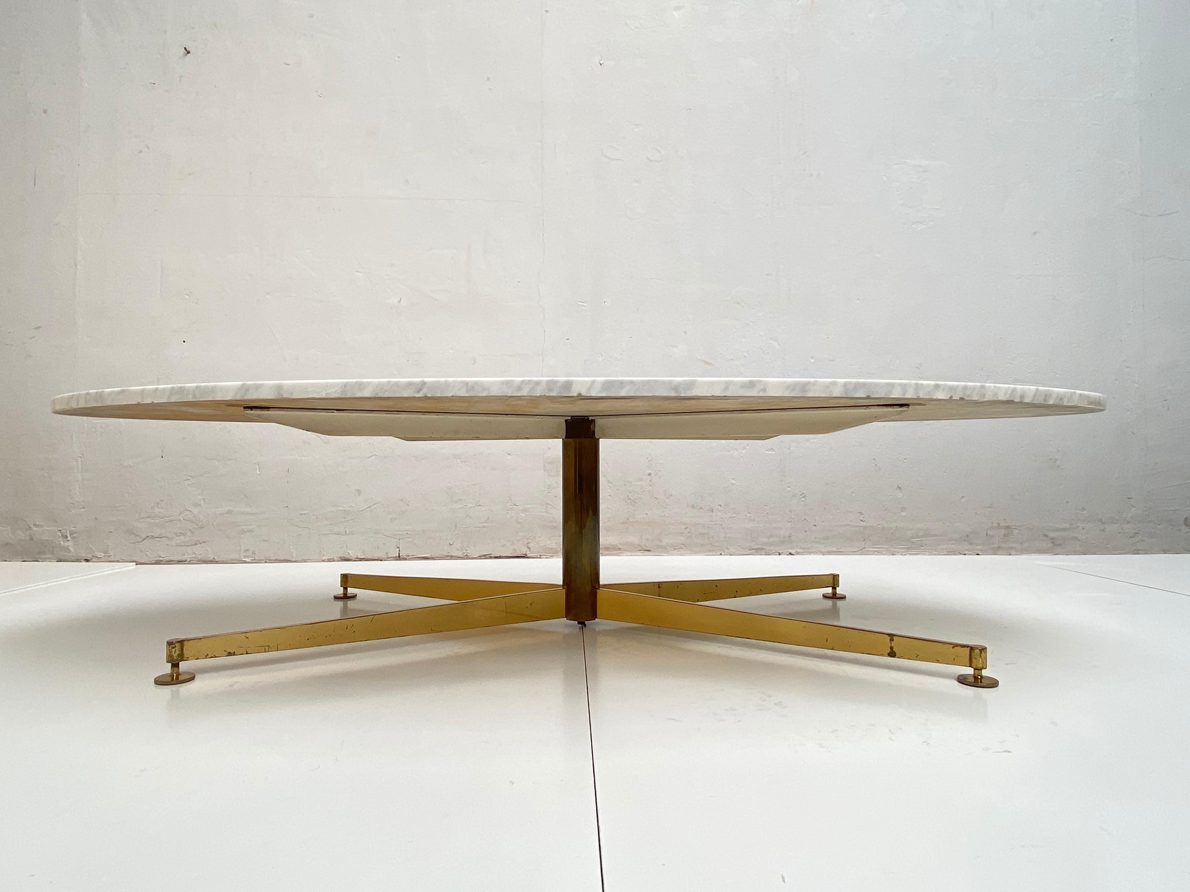 First Edition Michel Kin Elliptical Marble Coffee Table, Brass Base Arflex, 1960 5